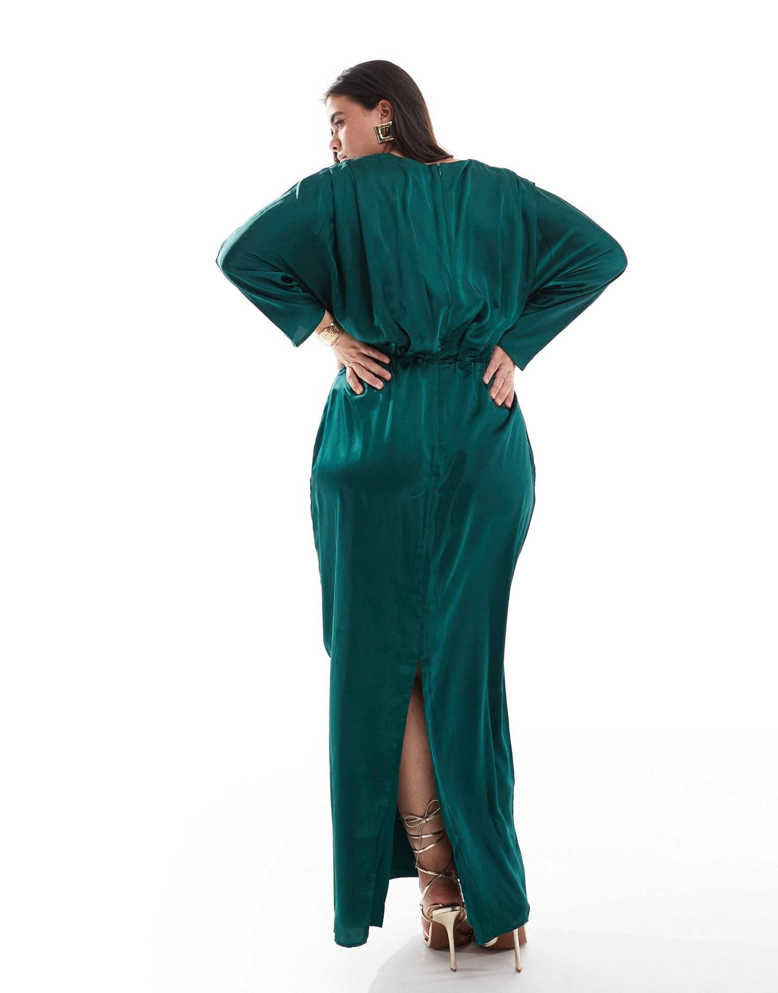 TFNC Plus satin kimono top maxi dress in emerald green - ASOS Sample Sale