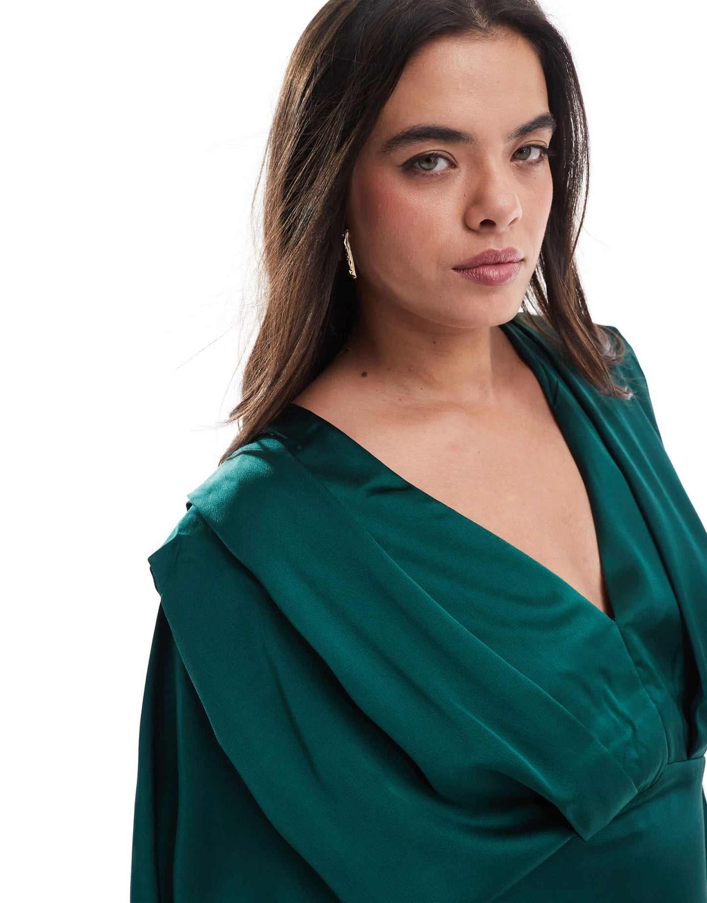 TFNC Plus satin kimono top maxi dress in emerald green - ASOS Sample Sale