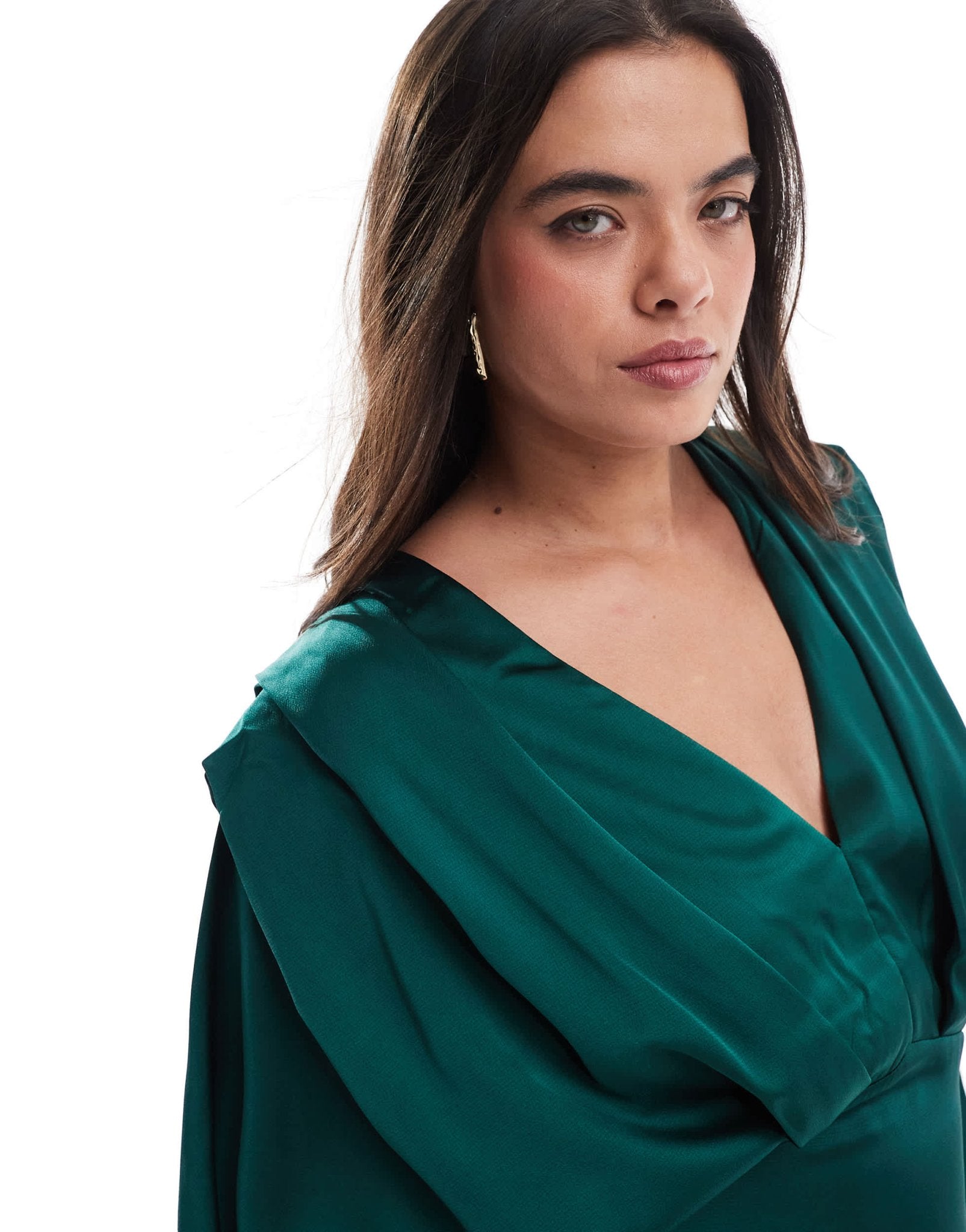 TFNC Plus satin kimono top maxi dress in emerald green - ASOS Sample Sale