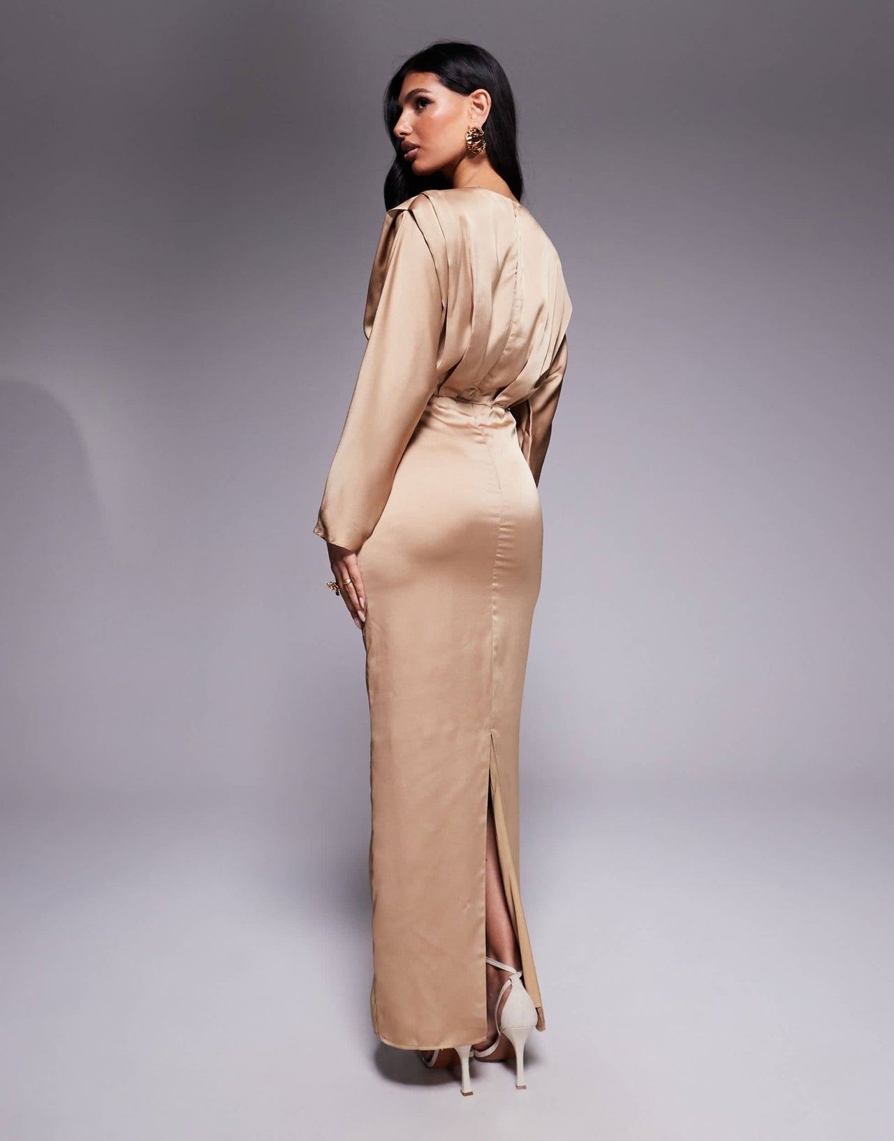 TFNC satin kimono sleeve maxi dress in mocha - ASOS Sample Sale