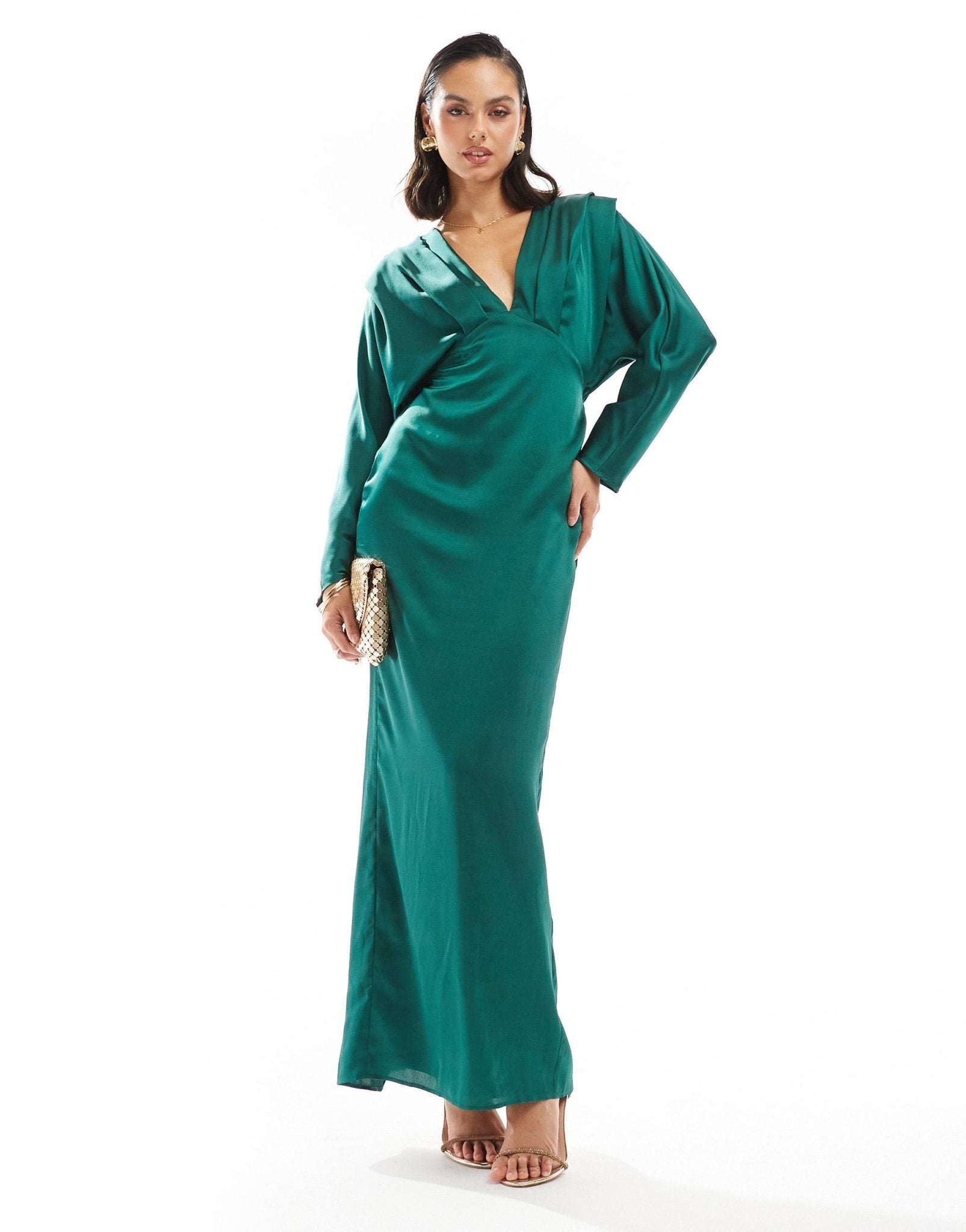 TFNC satin kimono top maxi dress in emerald green - ASOS Sample Sale