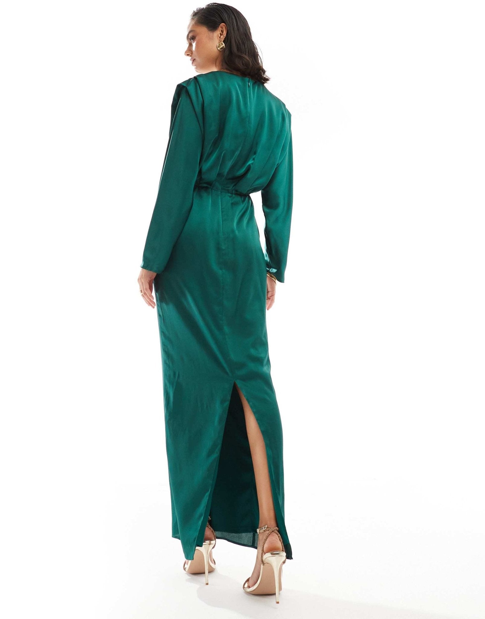 TFNC satin kimono top maxi dress in emerald green - ASOS Sample Sale