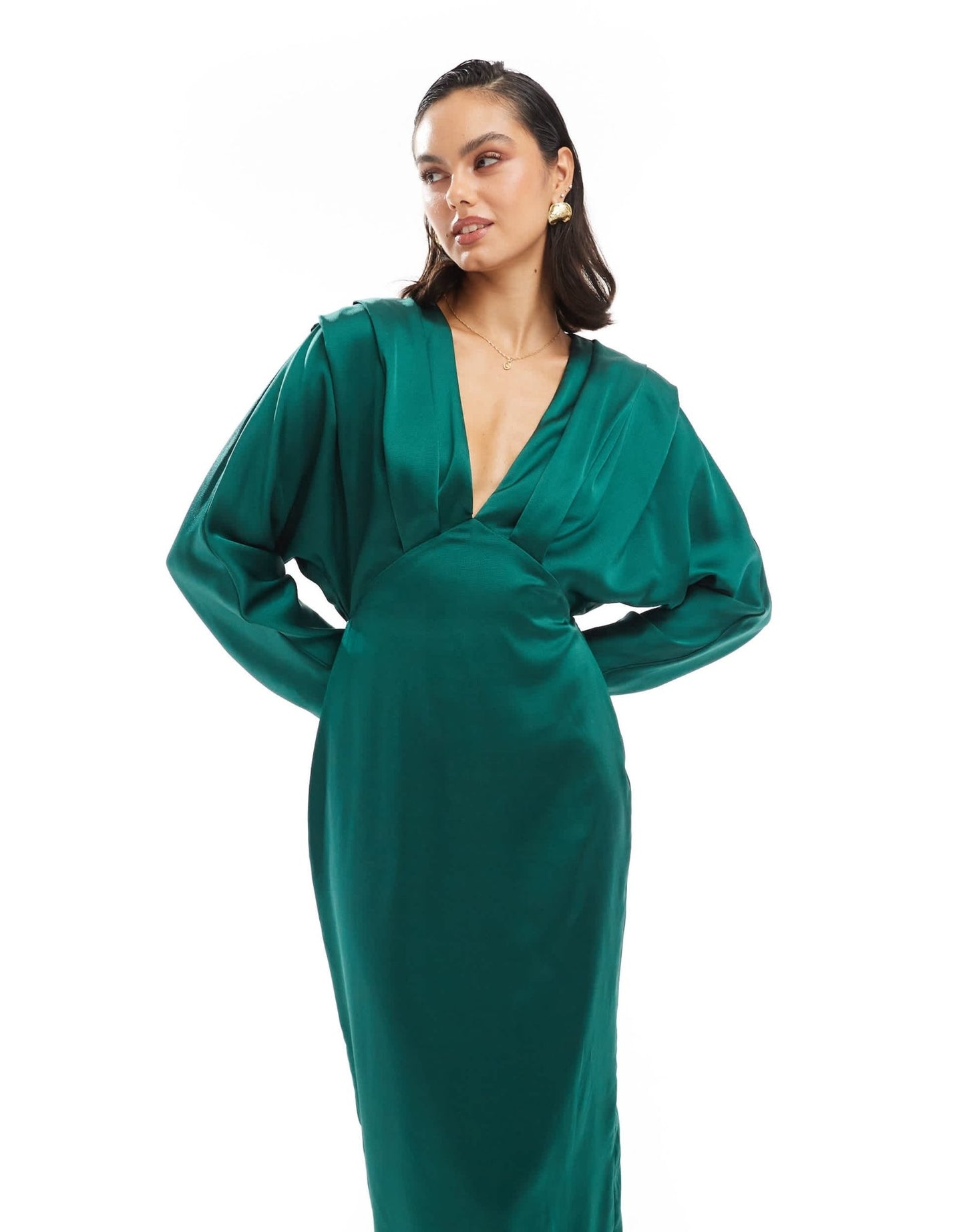 TFNC satin kimono top maxi dress in emerald green - ASOS Sample Sale