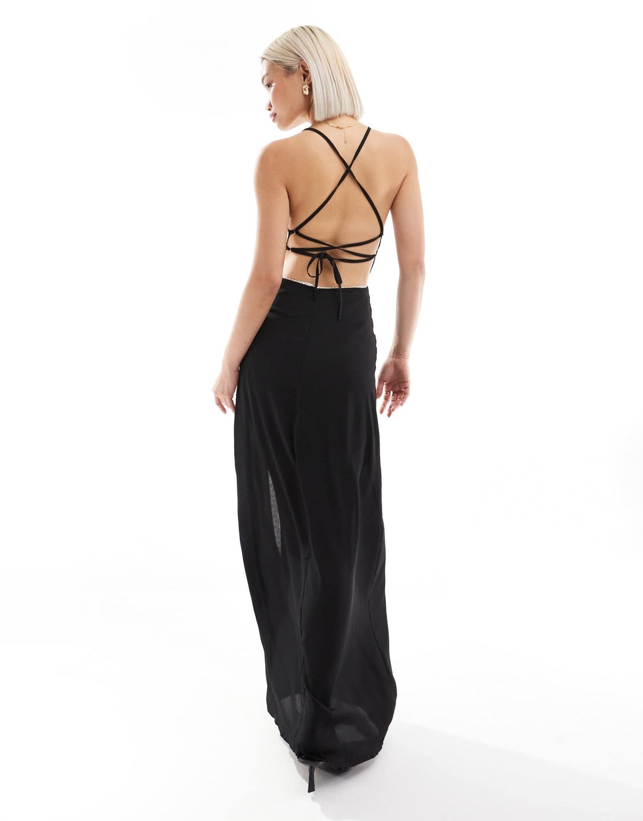 TFNC satin lace trim maxi dress in mono - ASOS Sample Sale