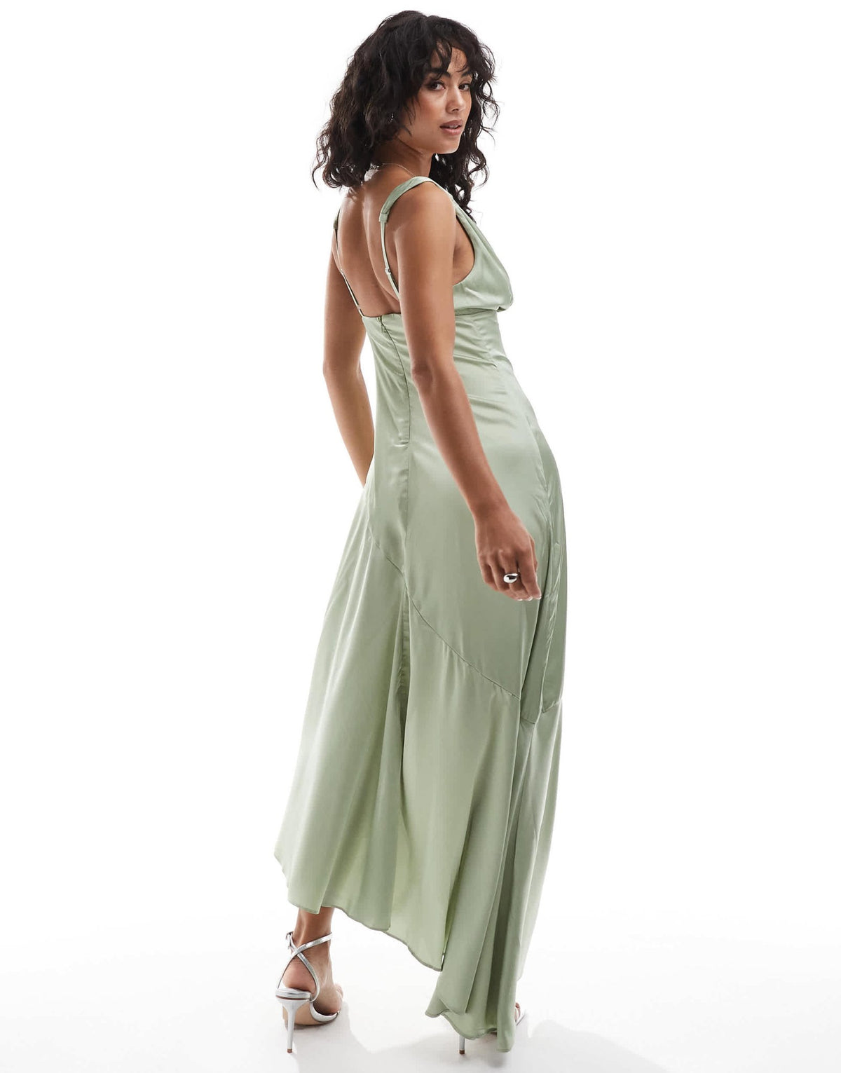 TFNC satin maxi dress with panelled skirt in sage - ASOS Sample Sale