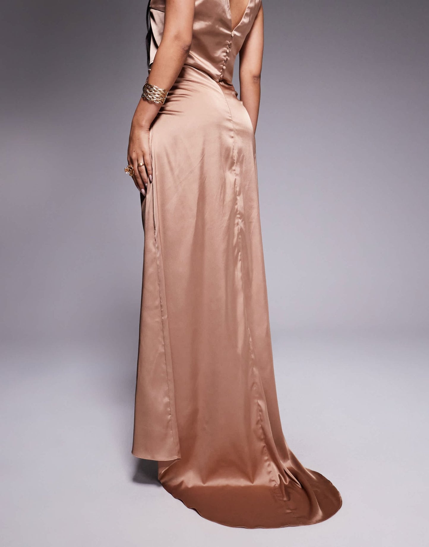 TFNC satin train maxi skirt co-ord in mocha - ASOS Sample Sale