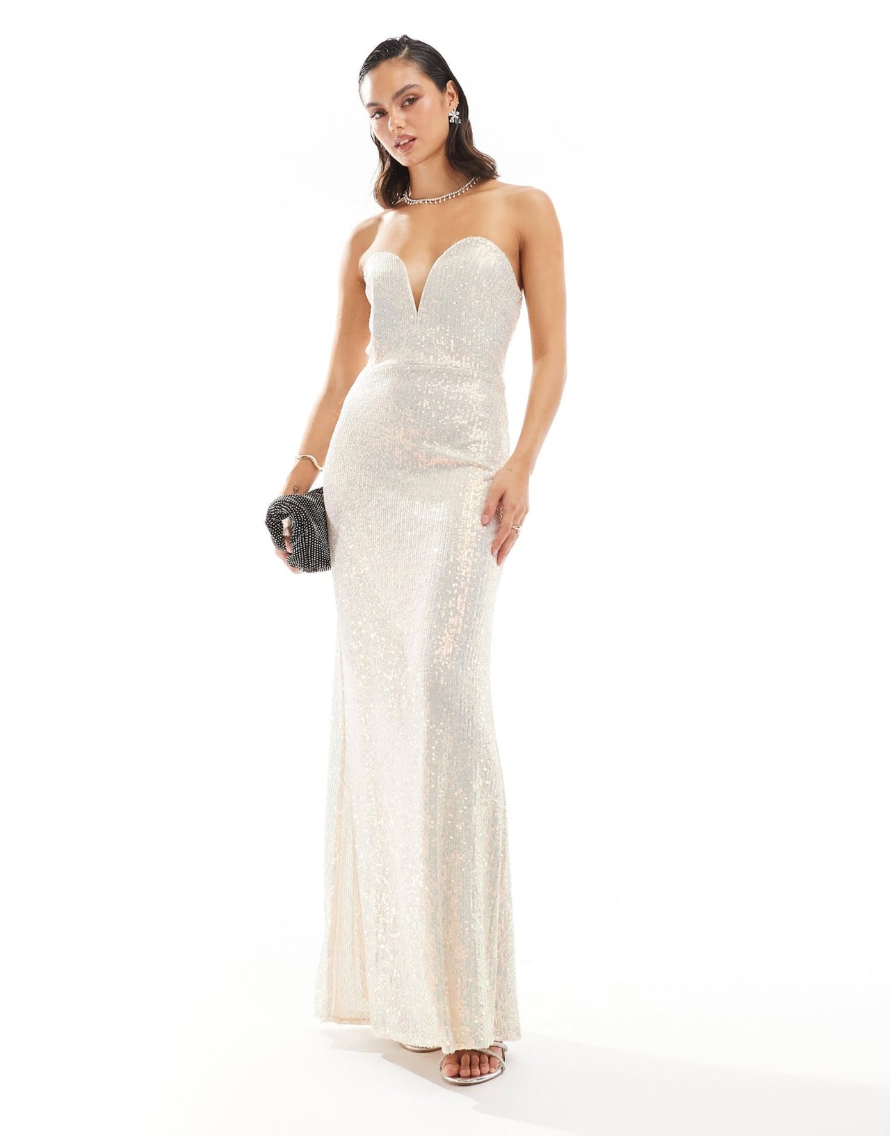 TFNC sequin strapless maxi dress in iridescent gold - ASOS Sample Sale