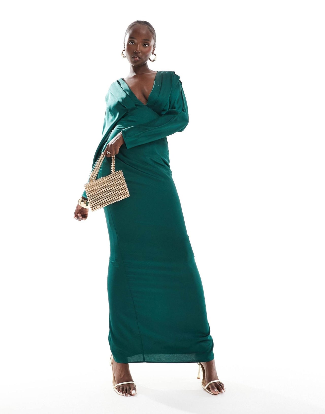TFNC Tall satin kimono top maxi dress in emerald green - ASOS Sample Sale