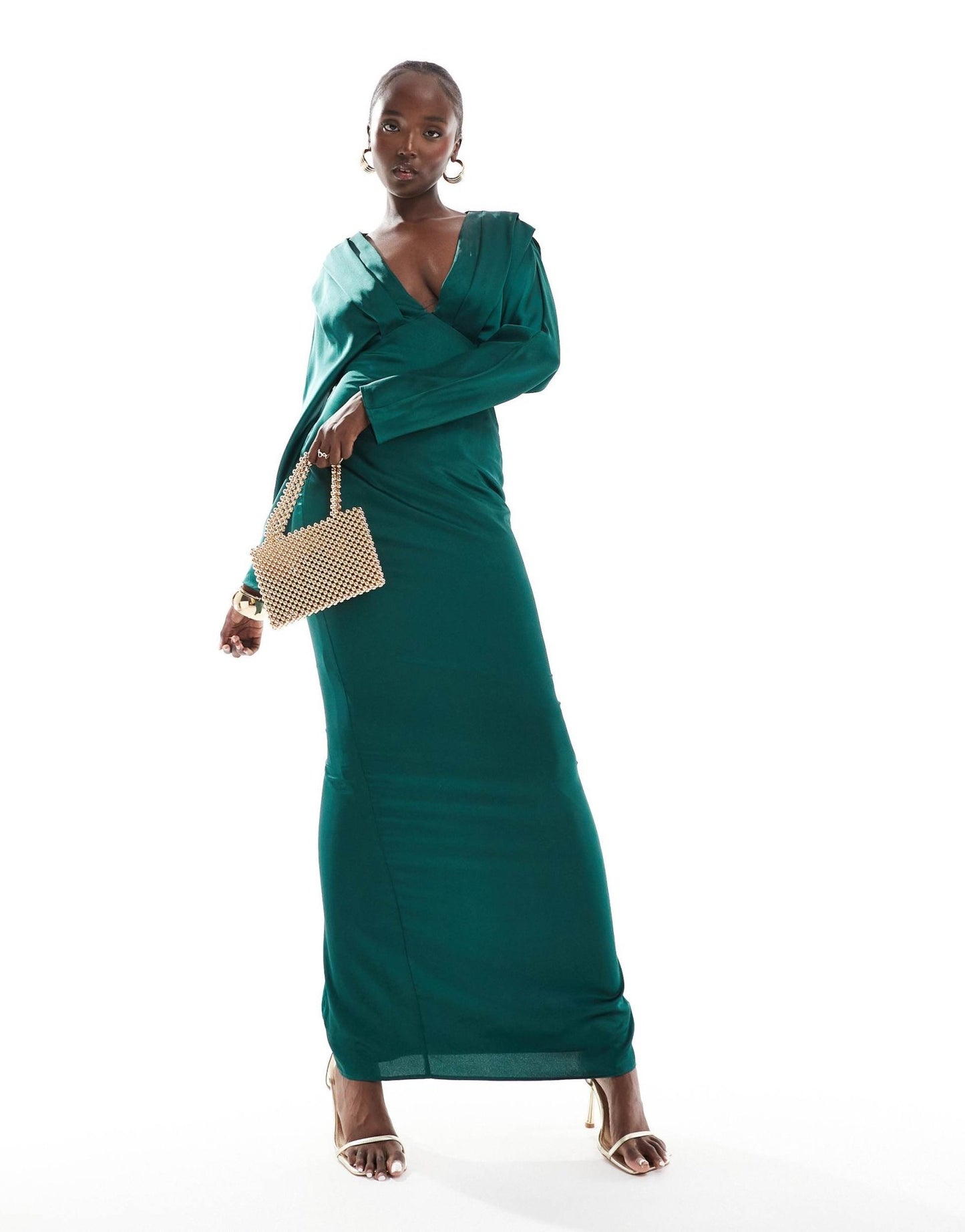 TFNC Tall satin kimono top maxi dress in emerald green - ASOS Sample Sale