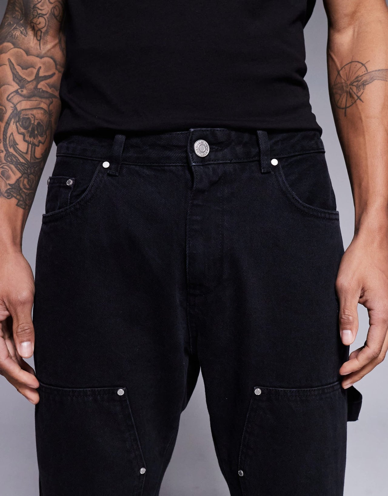 The Couture Club carpenter rivet detail jeans in black wash - ASOS Sample Sale