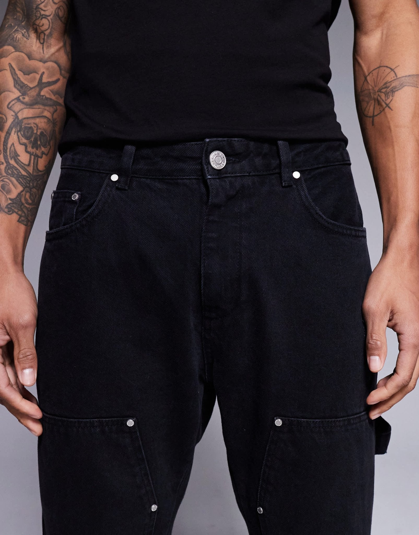 The Couture Club carpenter rivet detail jeans in black wash - ASOS Sample Sale