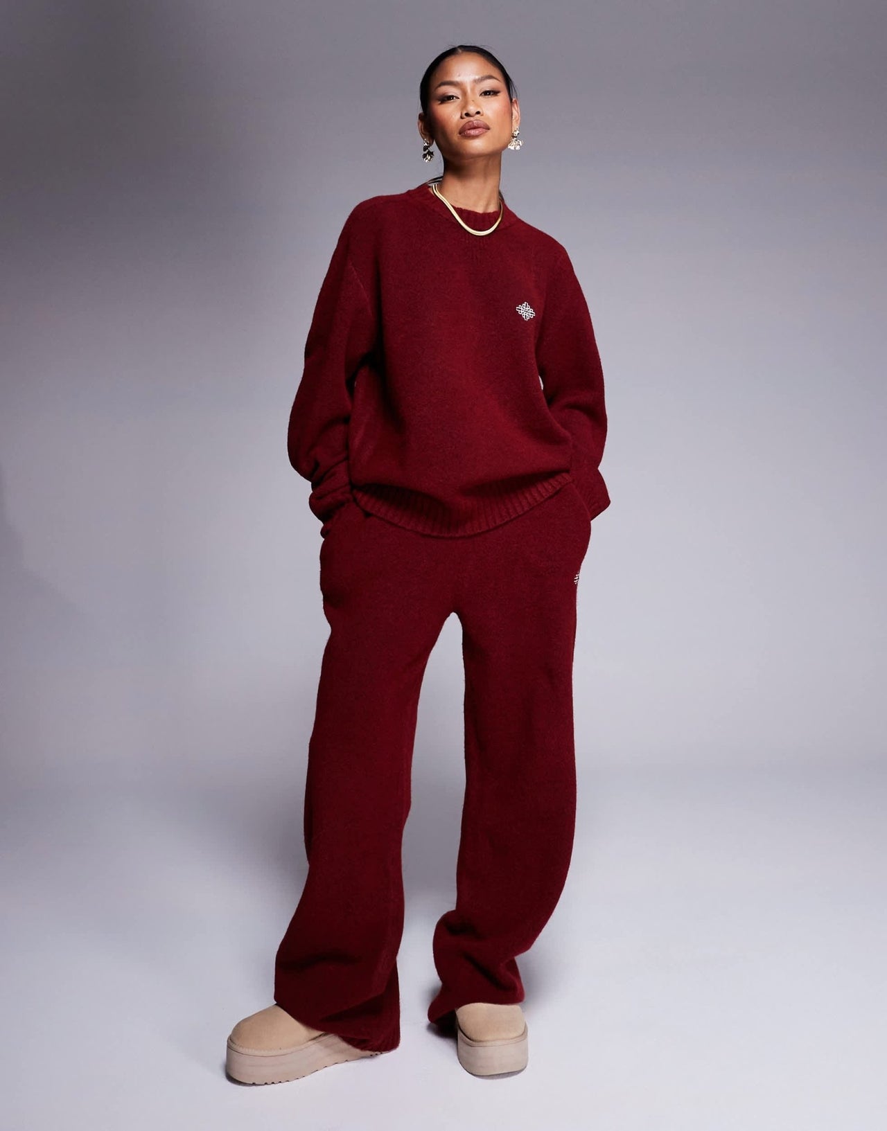 The Couture Club co - ord oversized fluffy knitted jumper in burgundy - ASOS Sample Sale