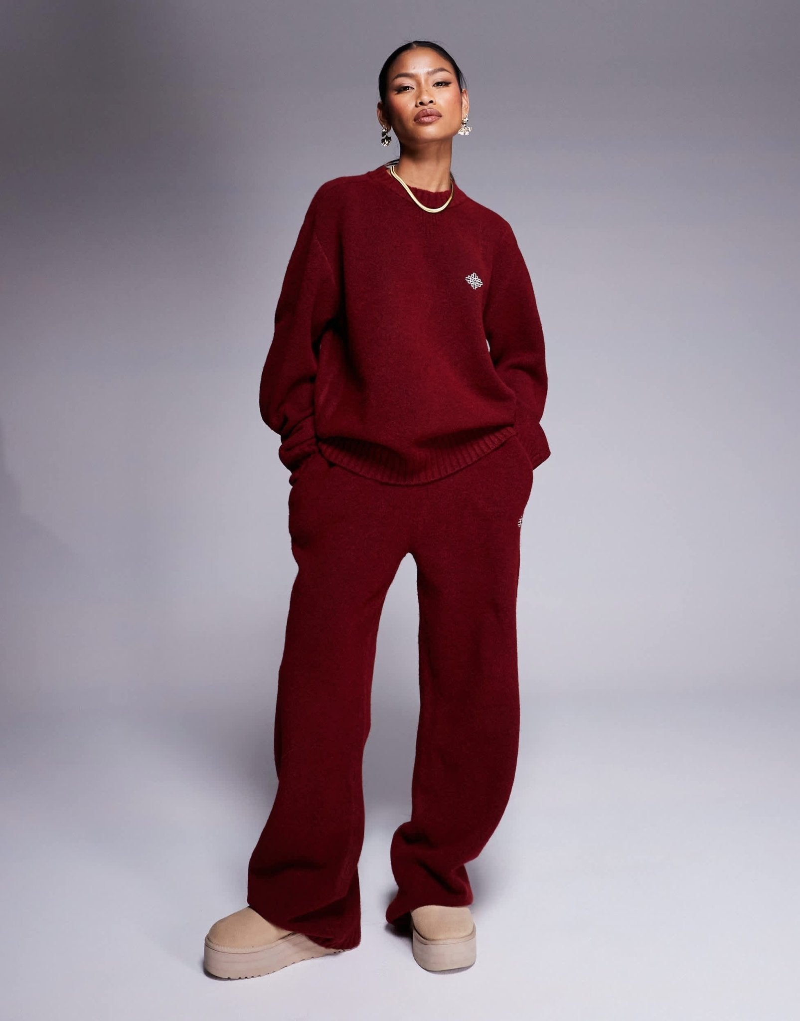 The Couture Club co - ord oversized fluffy knitted jumper in burgundy - ASOS Sample Sale