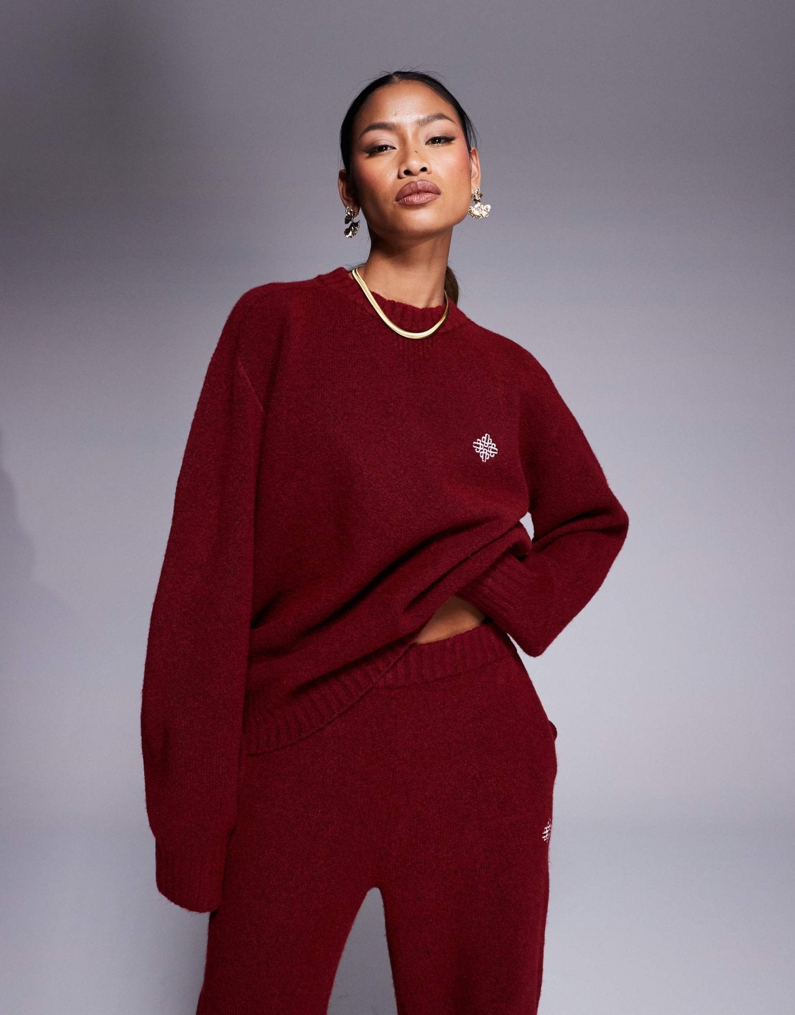 The Couture Club co - ord oversized fluffy knitted jumper in burgundy - ASOS Sample Sale