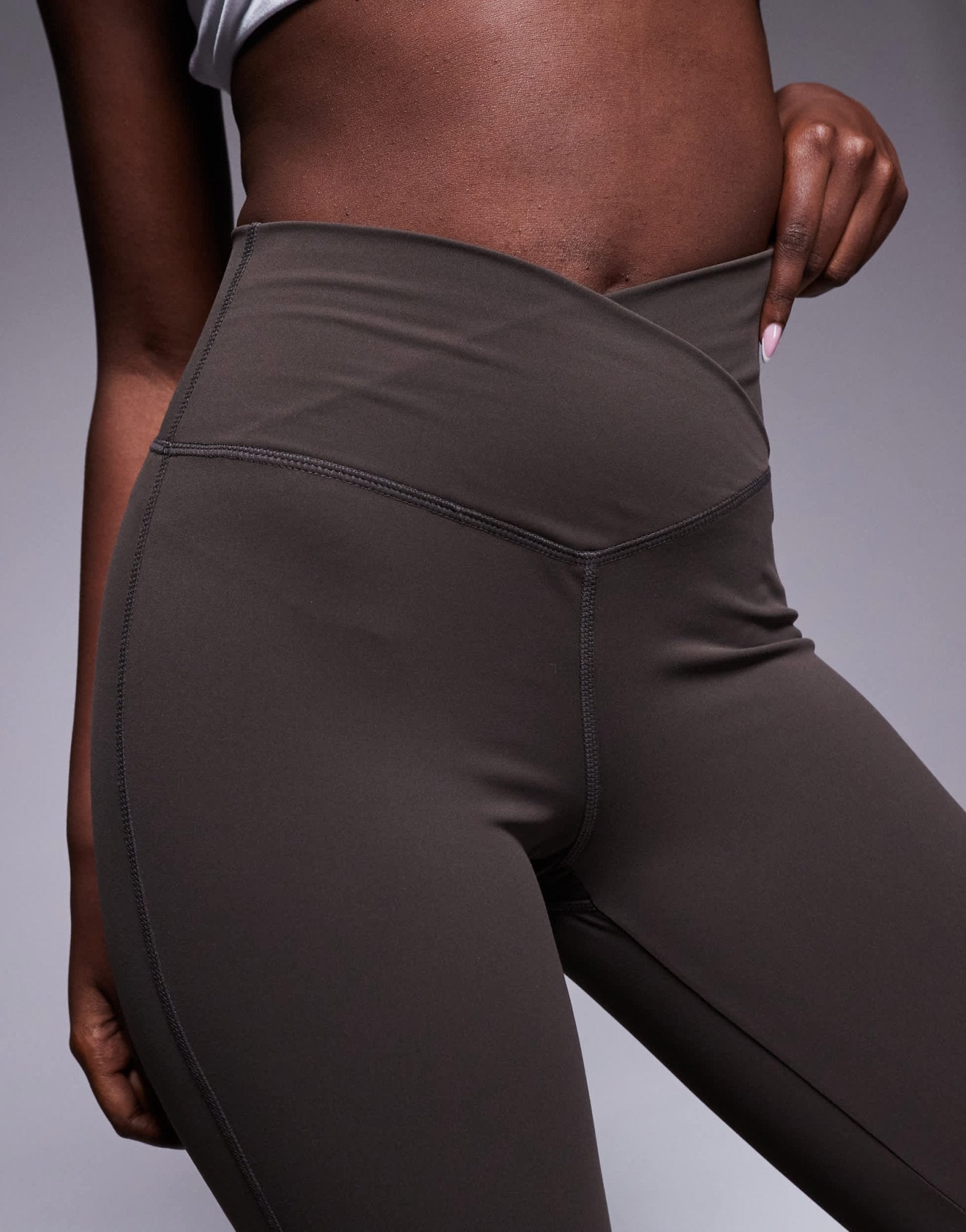 The Couture Club sculpting stretch emblem flare leggings in chocolate - ASOS Sample Sale
