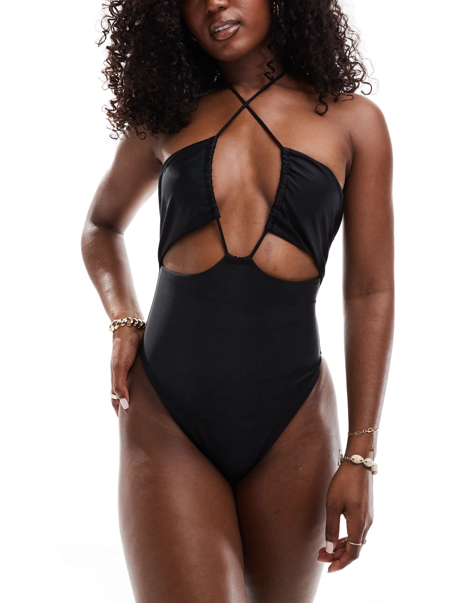 The Frolic bay cut out cross front swimsuit in black - ASOS Sample Sale