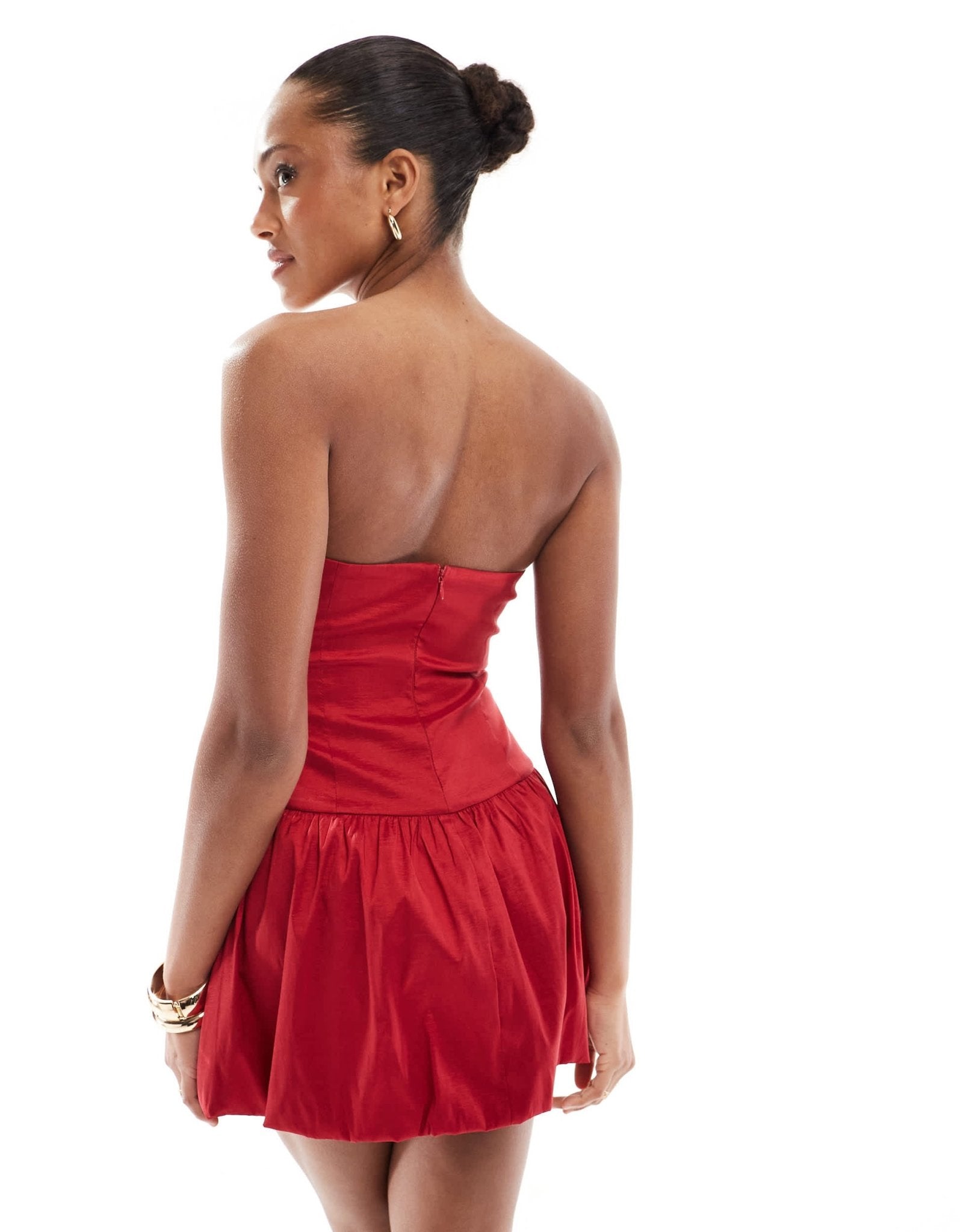 The Frolic exclusive bandeau bow detail cut out satin puffball mini dress in red - ASOS Sample Sale
