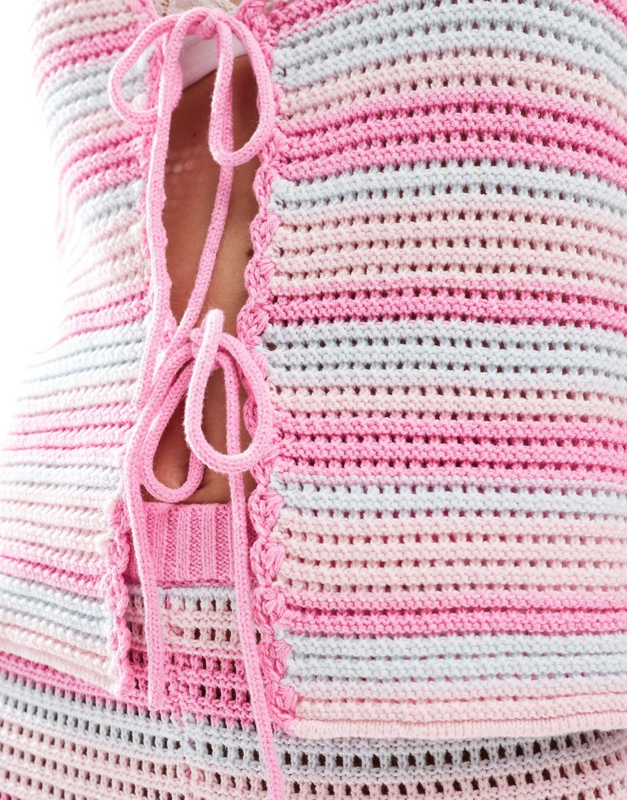 The Frolic exclusive beach crochet stripe waistcoat co - ord in pink and blue - ASOS Sample Sale