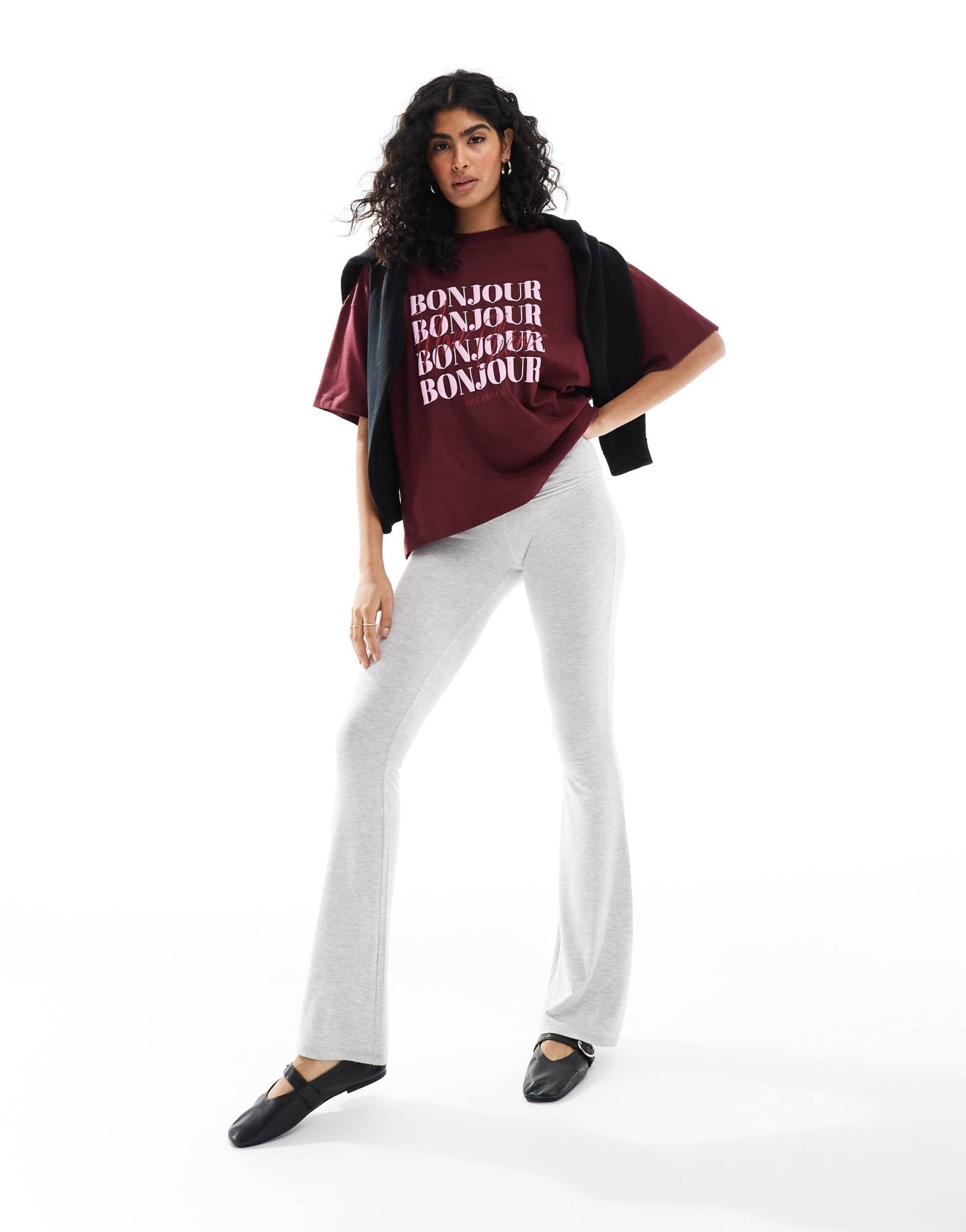 The Frolic exclusive bonjour logo oversized t-shirt in burgundy - ASOS Sample Sale