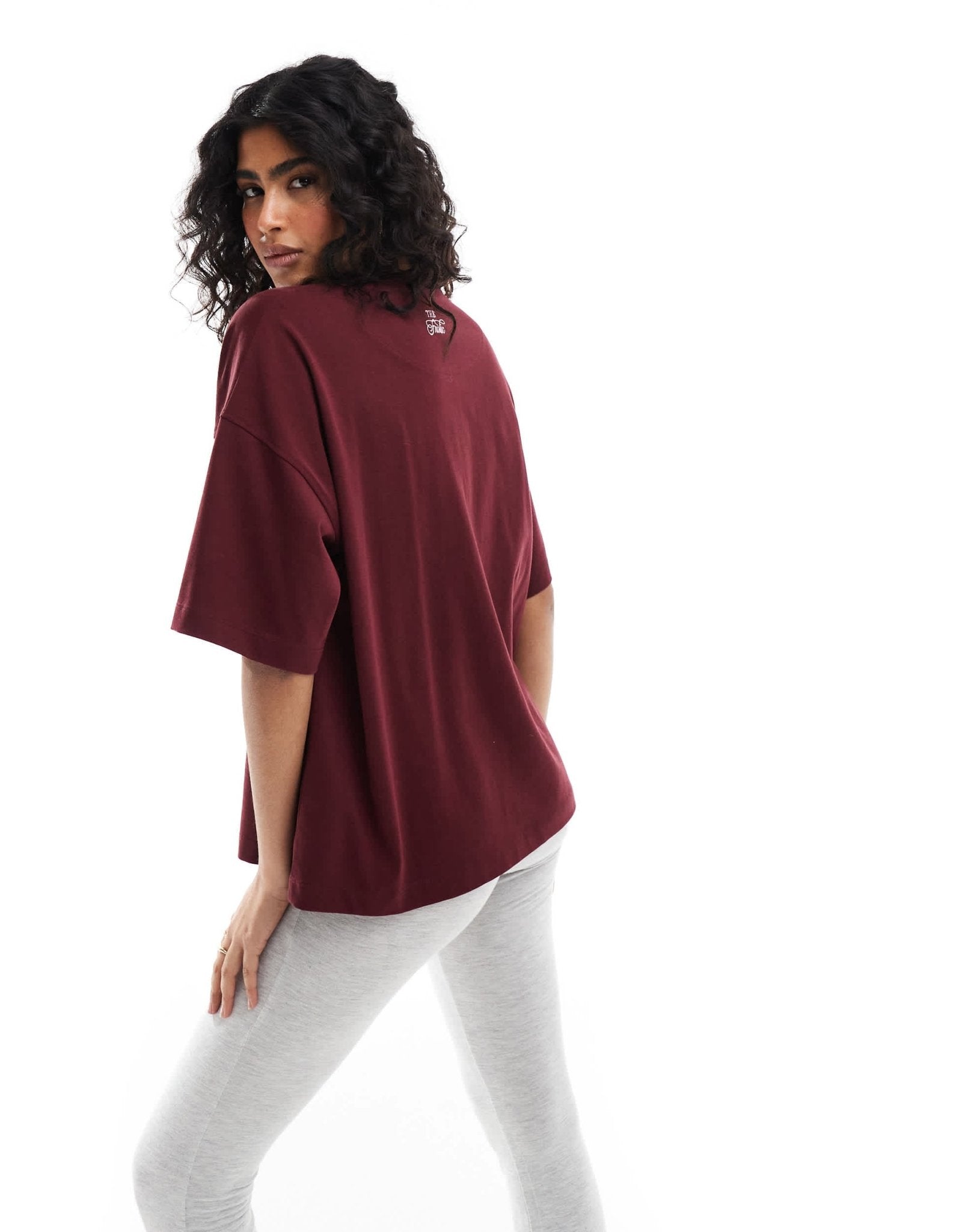 The Frolic exclusive bonjour logo oversized t-shirt in burgundy - ASOS Sample Sale