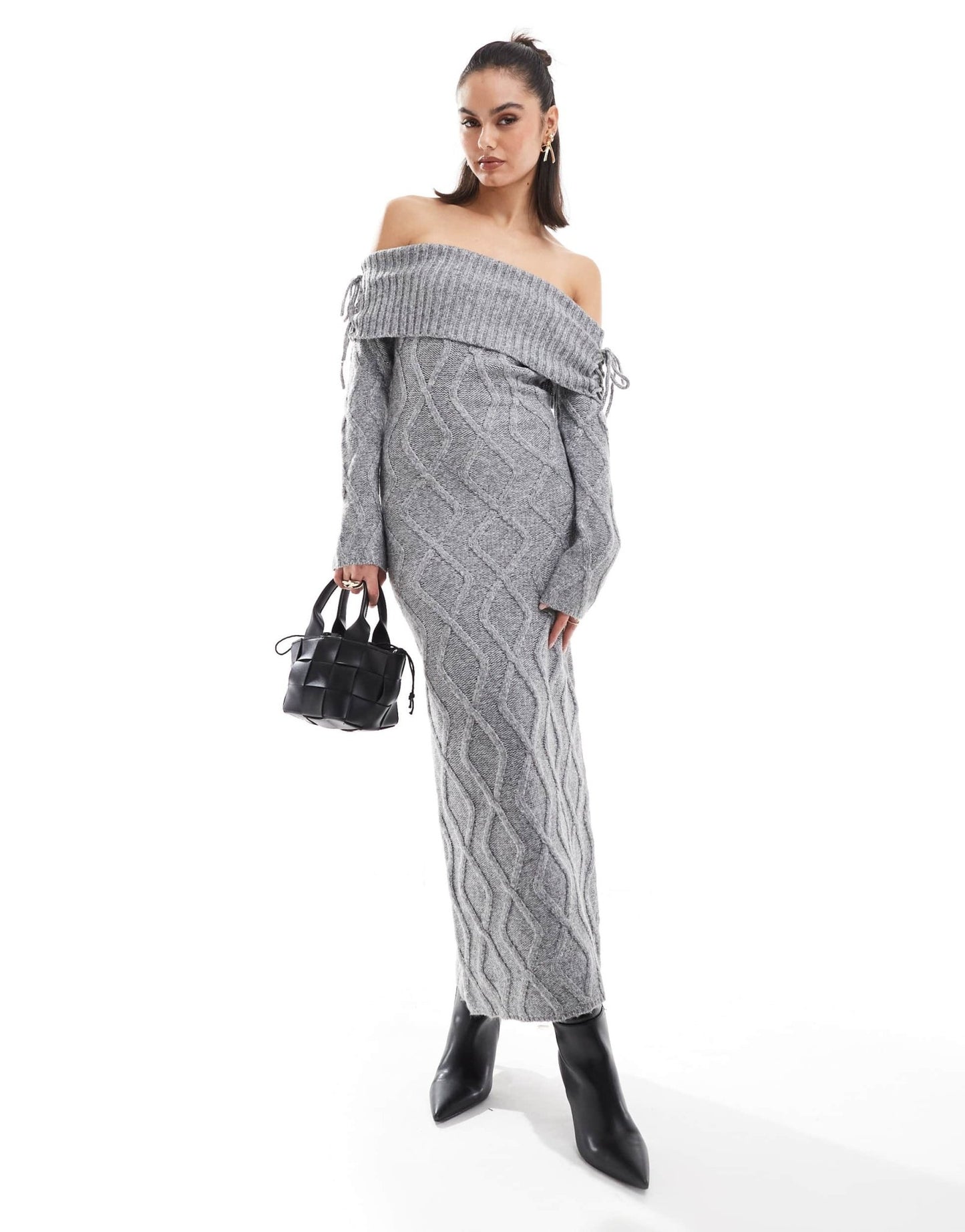 The Frolic exclusive cable knit bardot maxi jumper dress in grey - ASOS Sample Sale