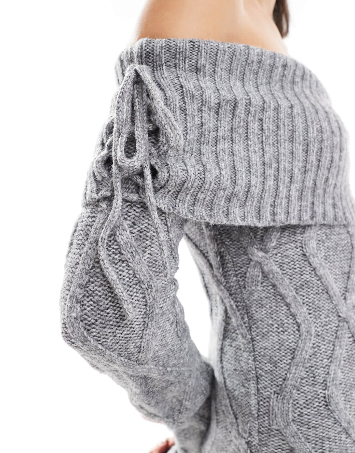 The Frolic exclusive cable knit bardot maxi jumper dress in grey - ASOS Sample Sale