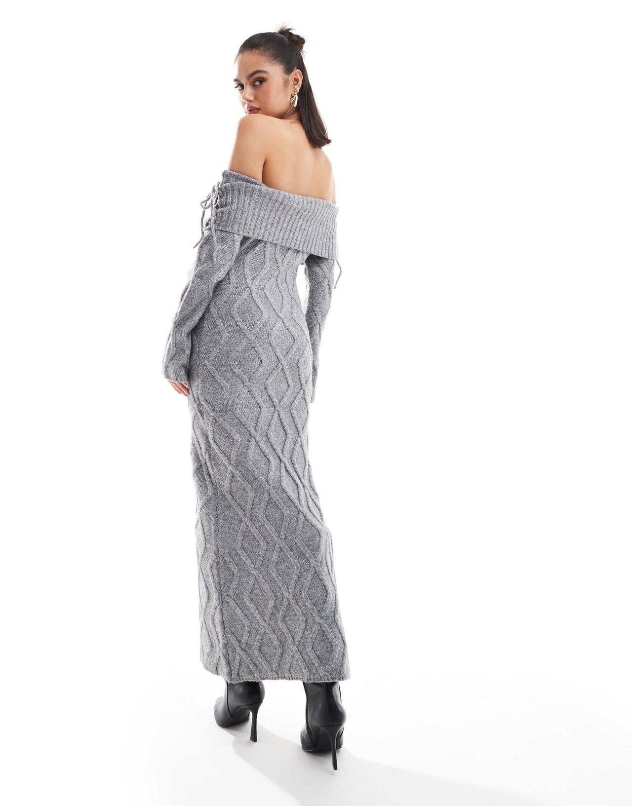 The Frolic exclusive cable knit bardot maxi jumper dress in grey - ASOS Sample Sale