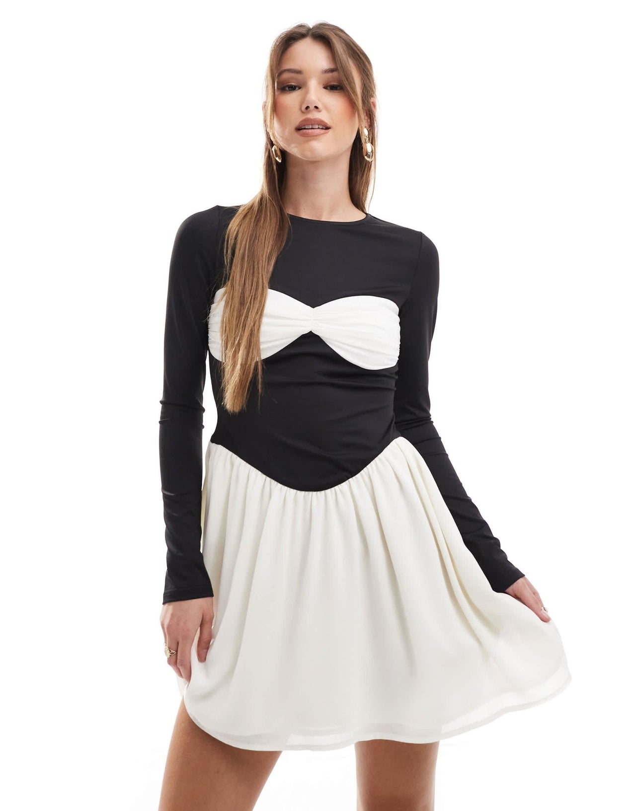 The Frolic exclusive contrast bust detail mini skater dress in black and white - ASOS Sample Sale
