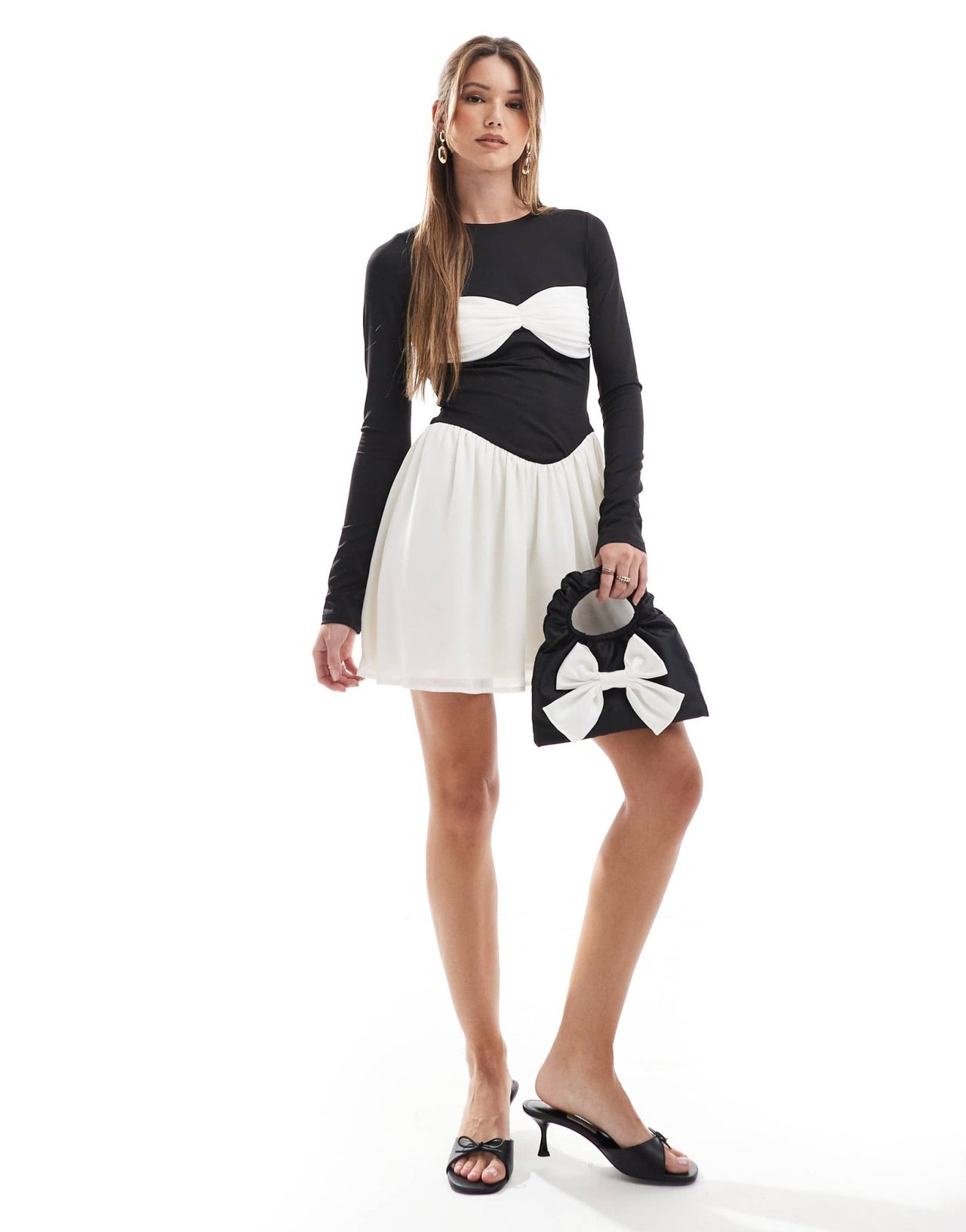 The Frolic exclusive contrast bust detail mini skater dress in black and white - ASOS Sample Sale