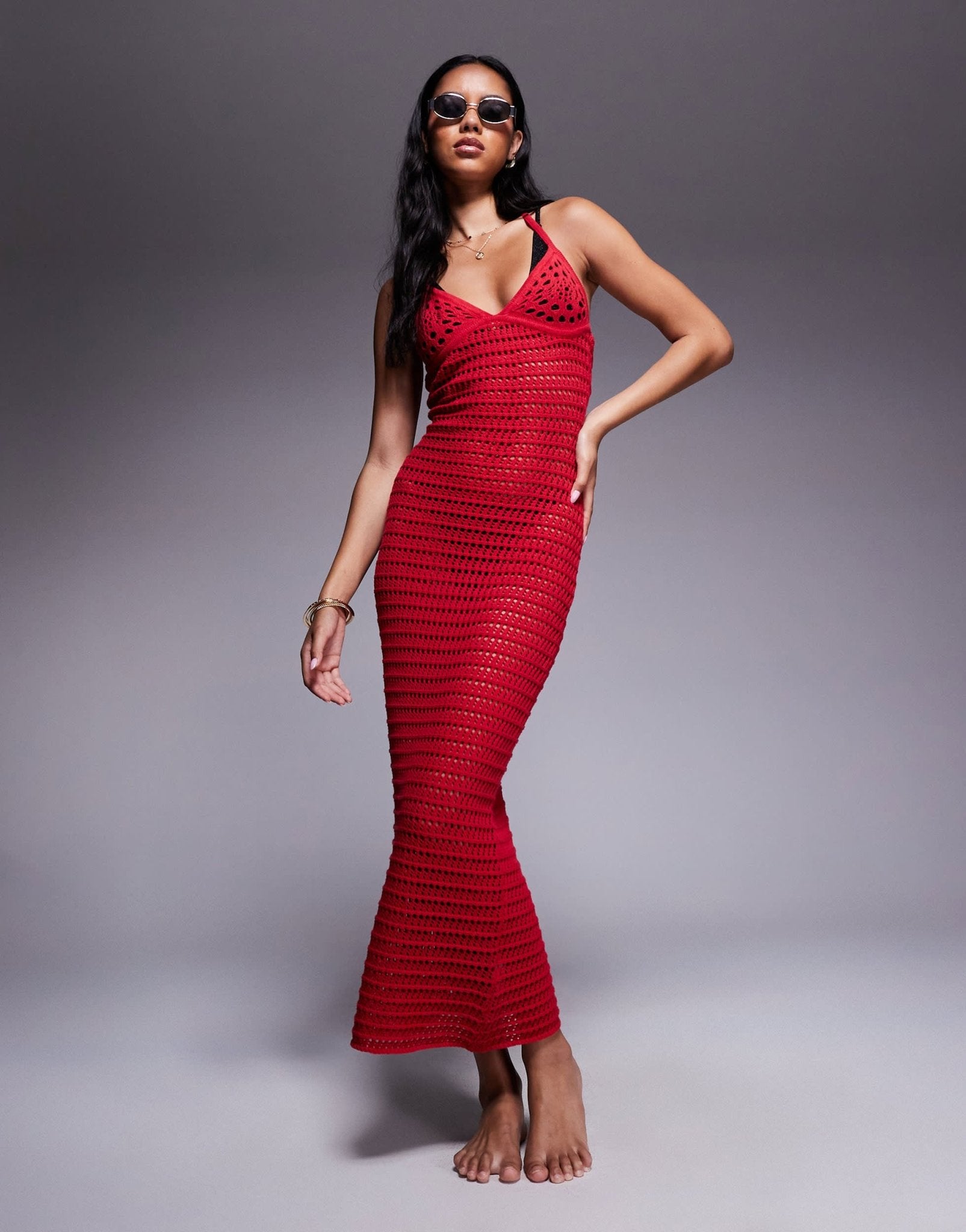 The Frolic exclusive crochet halterneck maxi dress in red - ASOS Sample Sale