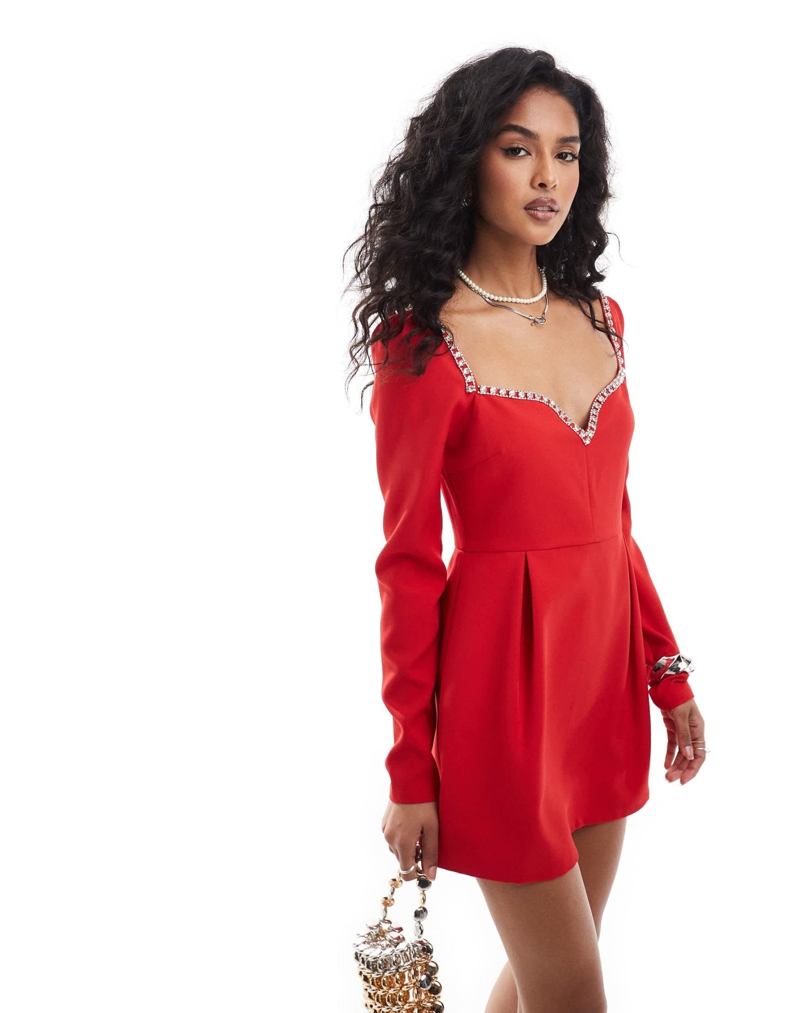 The Frolic exclusive diamante trim sweetheart neckline mini dress in red - ASOS Sample Sale