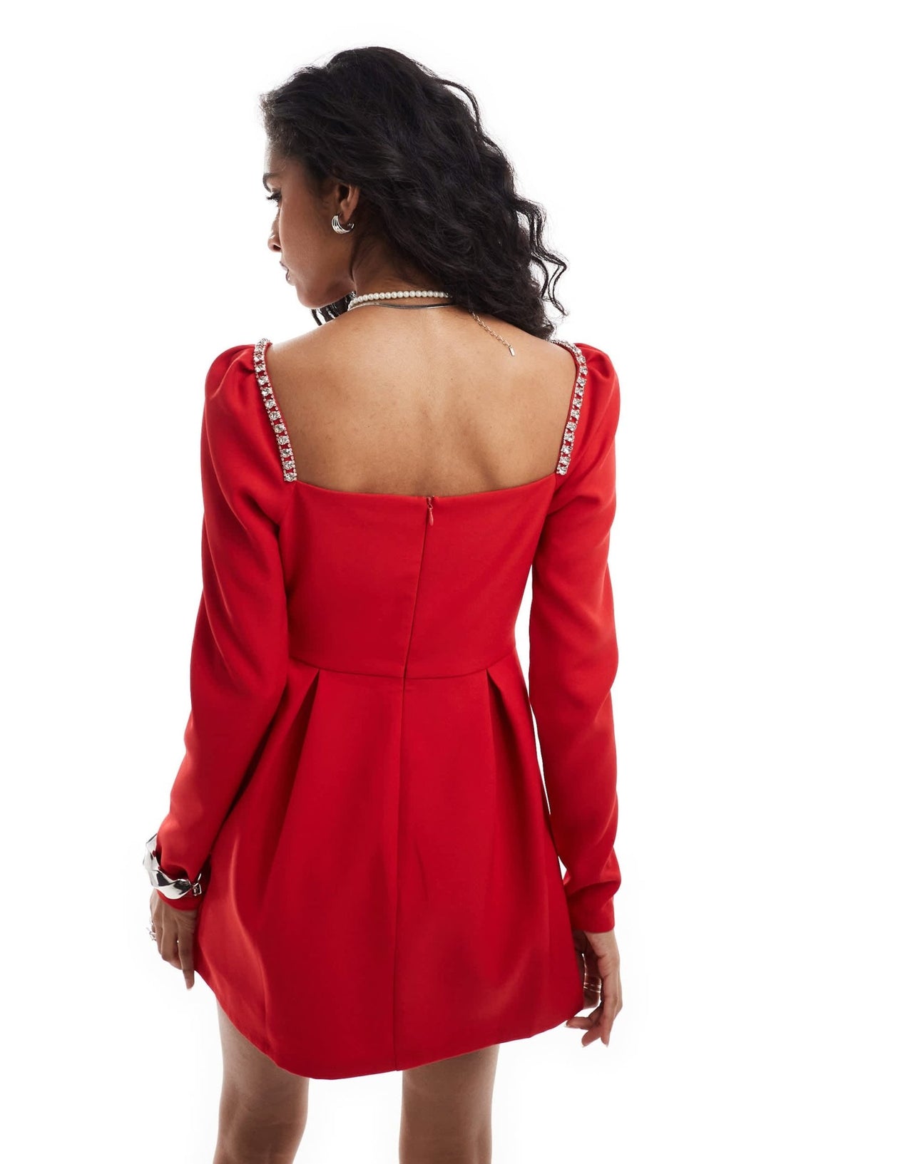 The Frolic exclusive diamante trim sweetheart neckline mini dress in red - ASOS Sample Sale