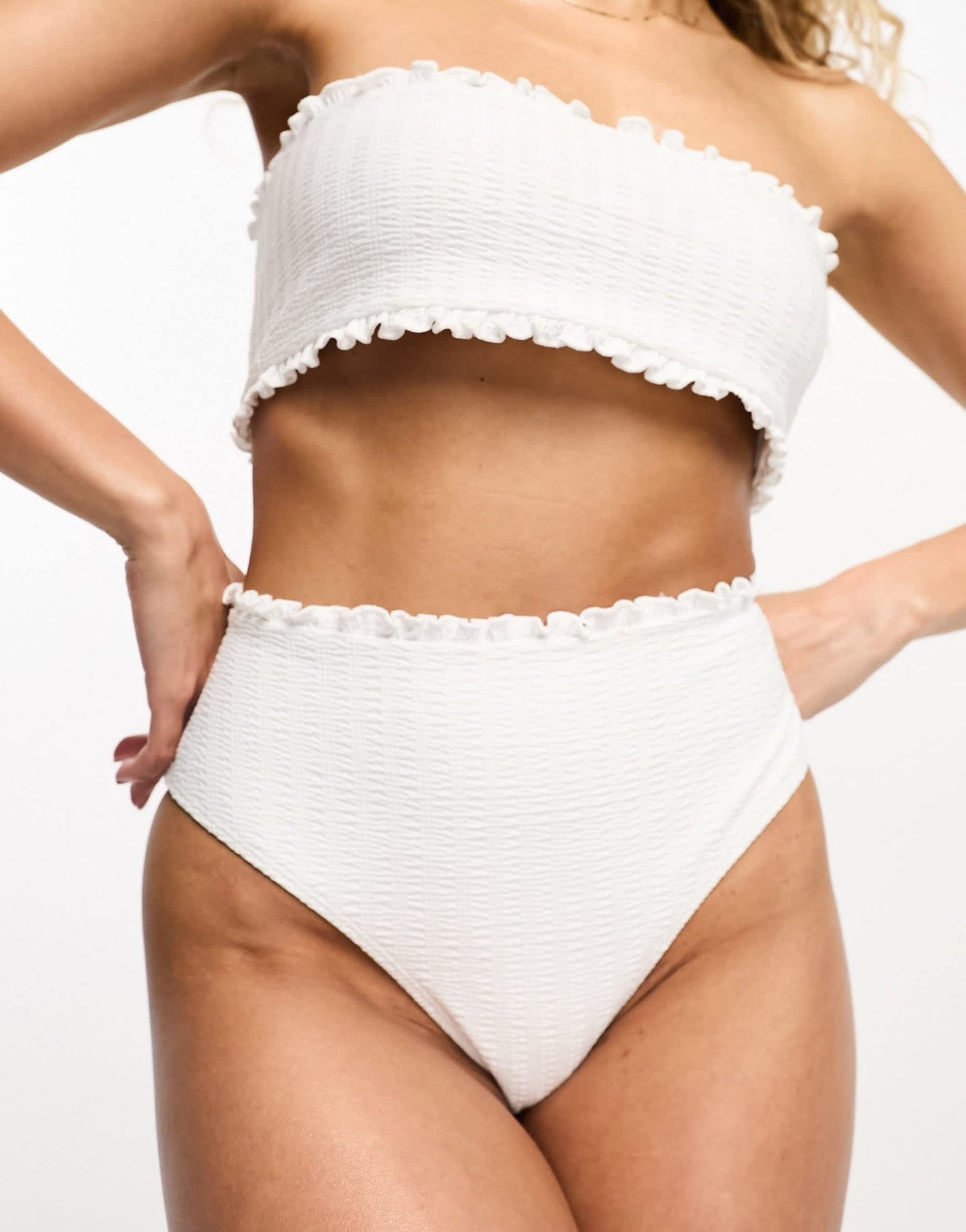 The Frolic exclusive florite high waist bikini bottom in white waffle - ASOS Sample Sale