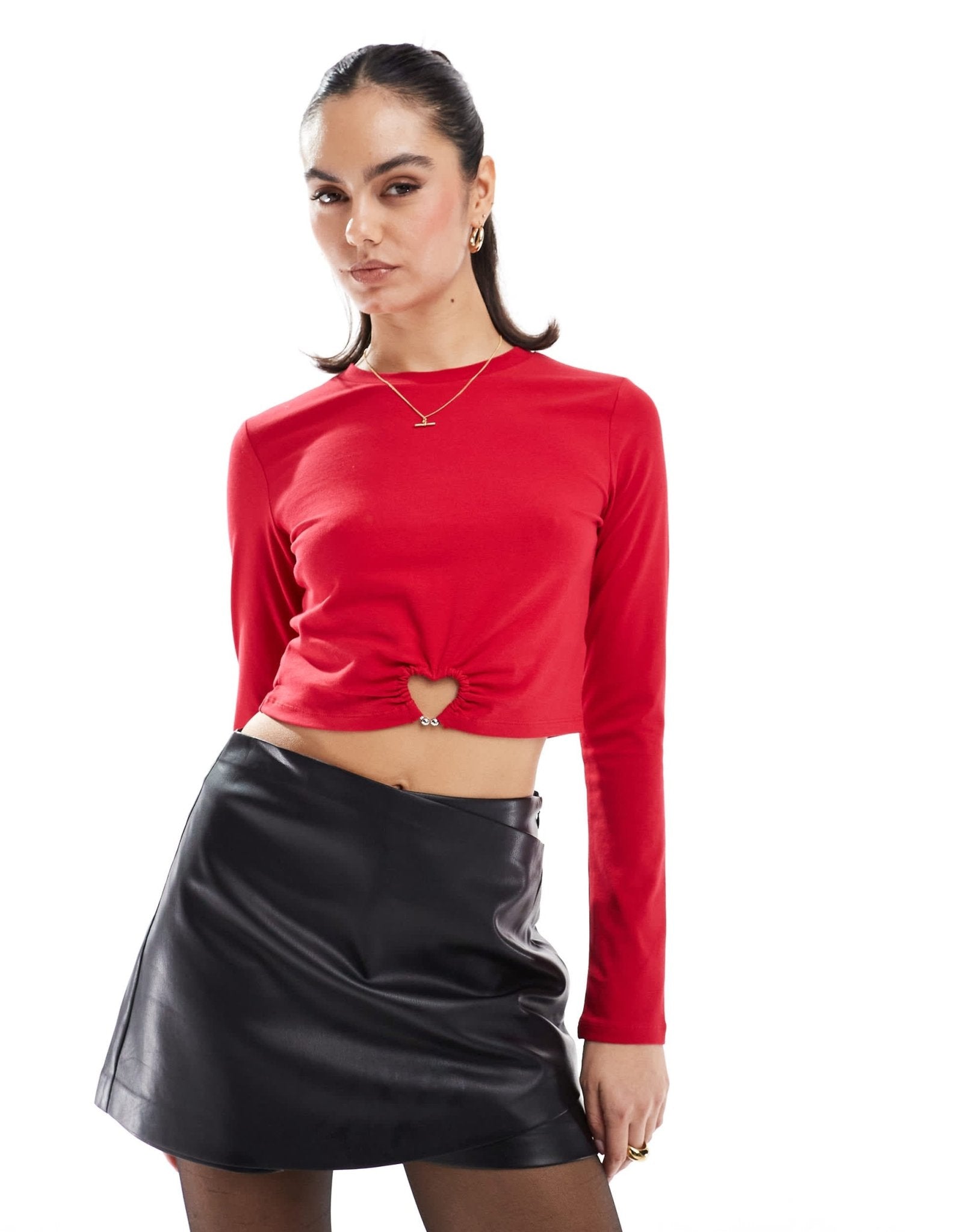 The Frolic exclusive heart hardware cutout detail long sleeve crop top in red - ASOS Sample Sale