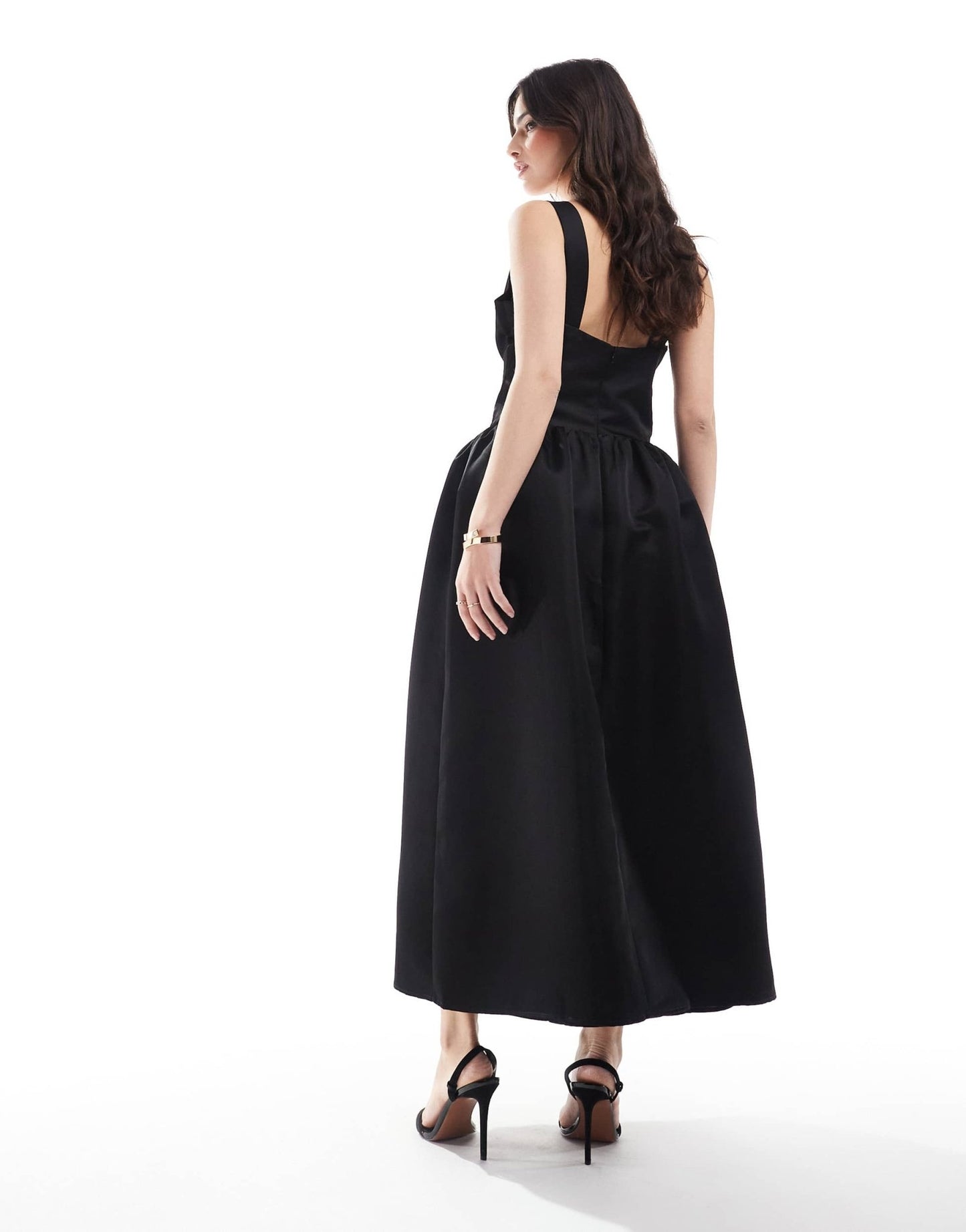 The Frolic exclusive heavy satin deep plunge corset midaxi dress in black - ASOS Sample Sale