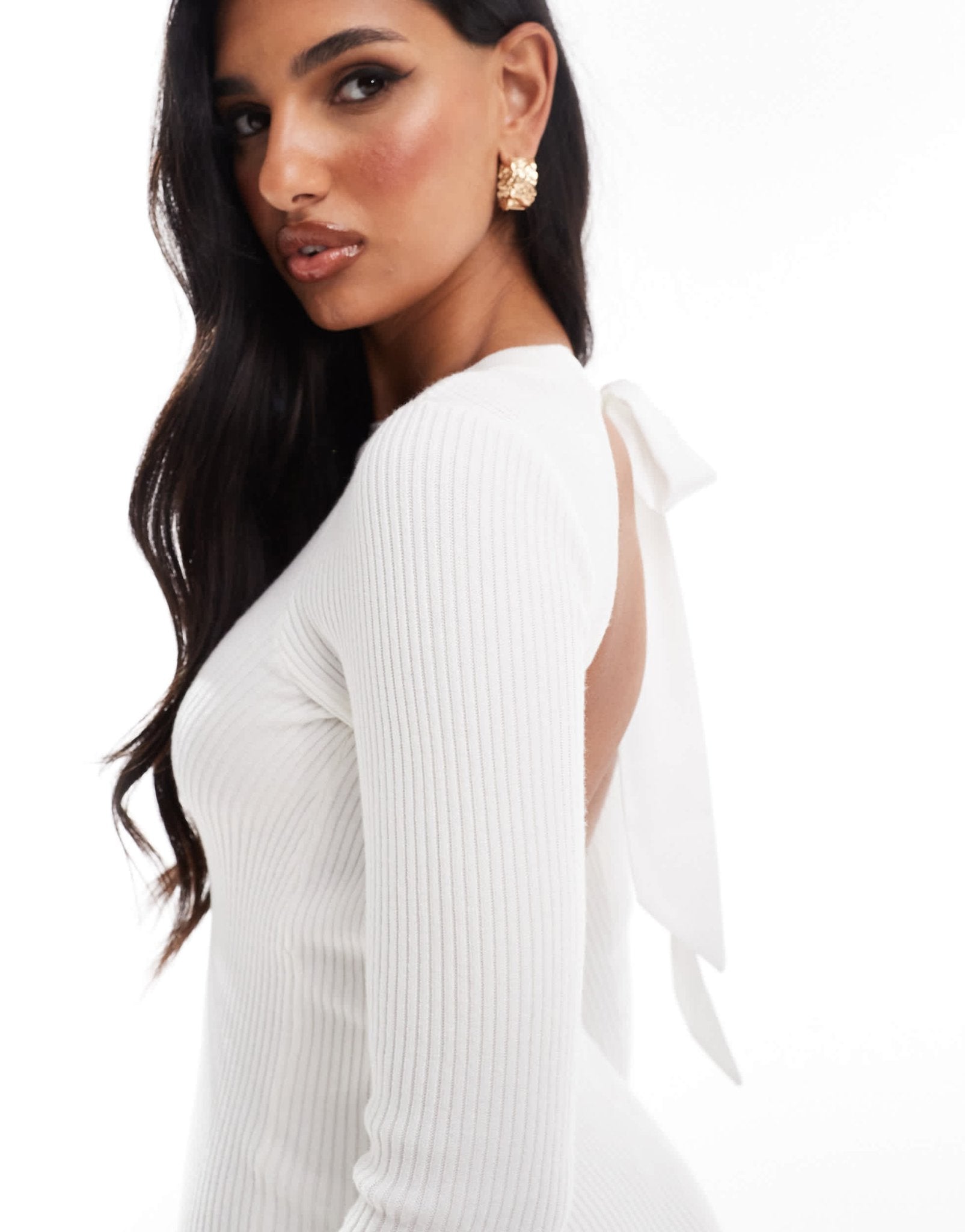 The Frolic exclusive knitted open tie back mini jumper dress in cream - ASOS Sample Sale