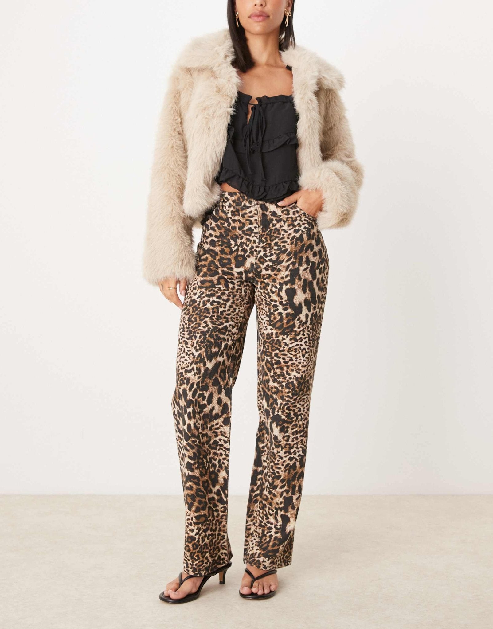 The Frolic exclusive lace pocket detail straight leg jeans in leopard print - ASOS Sample Sale