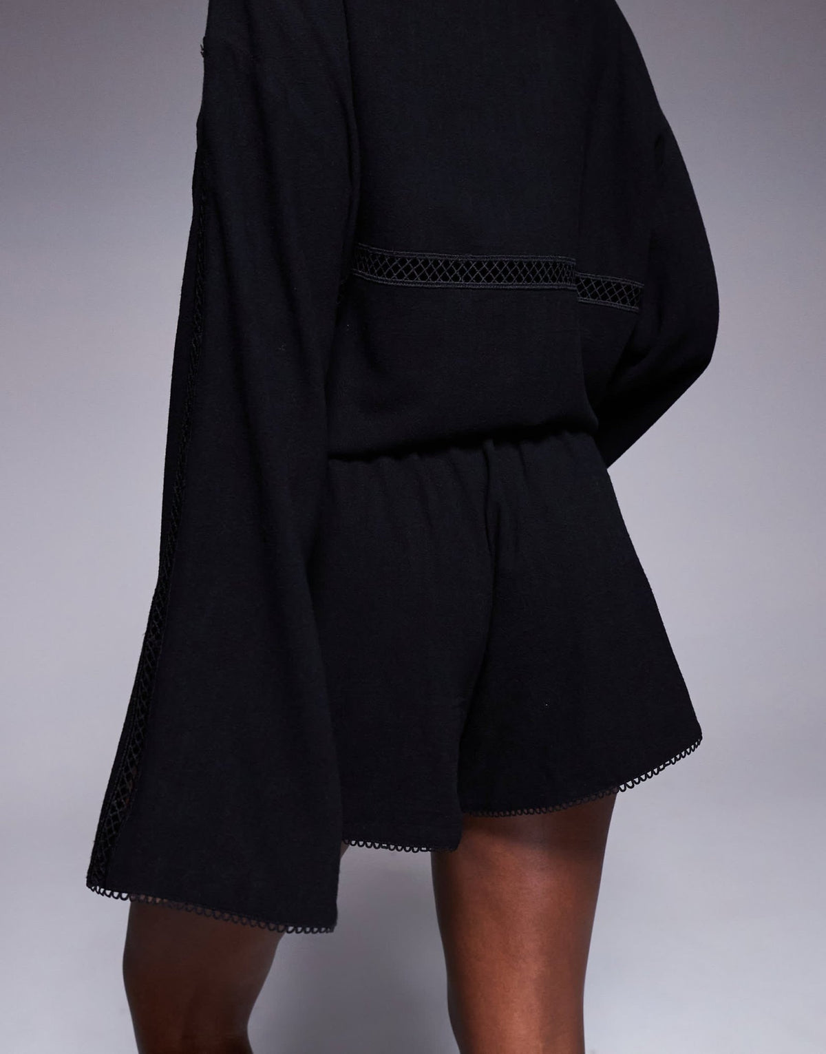 The Frolic exclusive linen blend lace trim short co-ord in black - ASOS Sample Sale