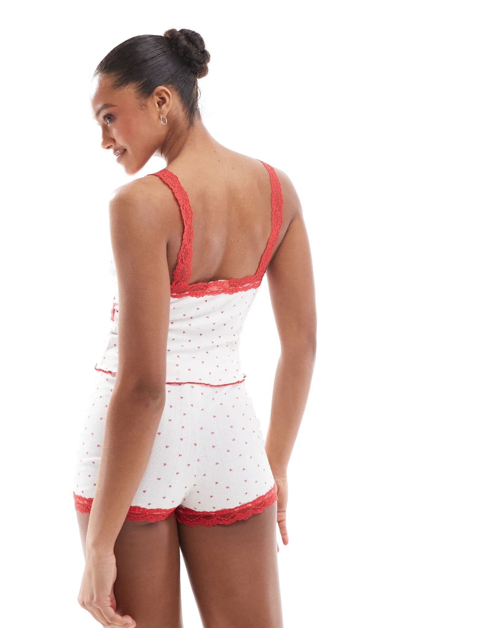 The Frolic exclusive pointelle red lace trim cami pyjama top co - ord in heart print - ASOS Sample Sale