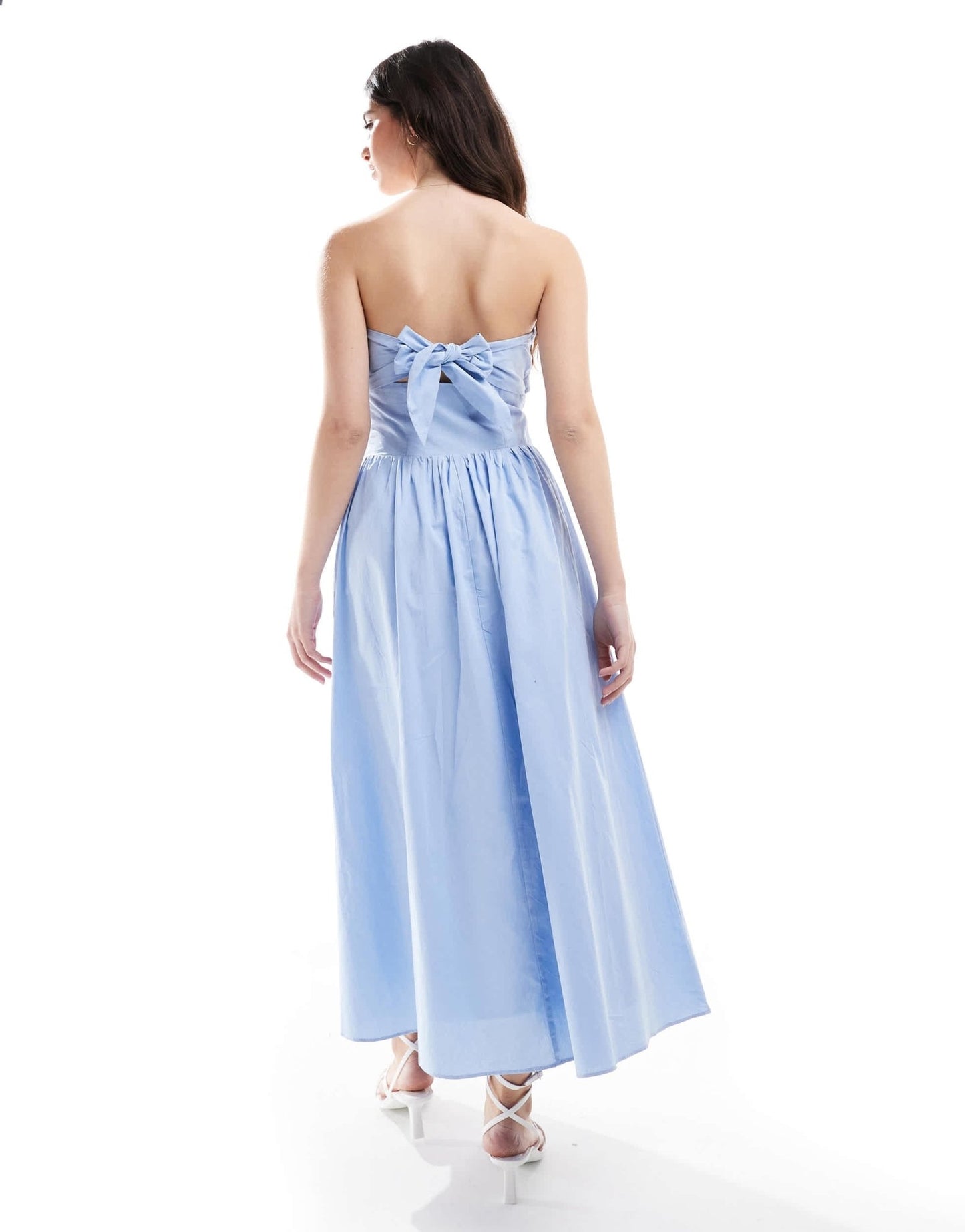 The Frolic exclusive poplin bandeau cut out tie back detail maxi dress in blue - ASOS Sample Sale