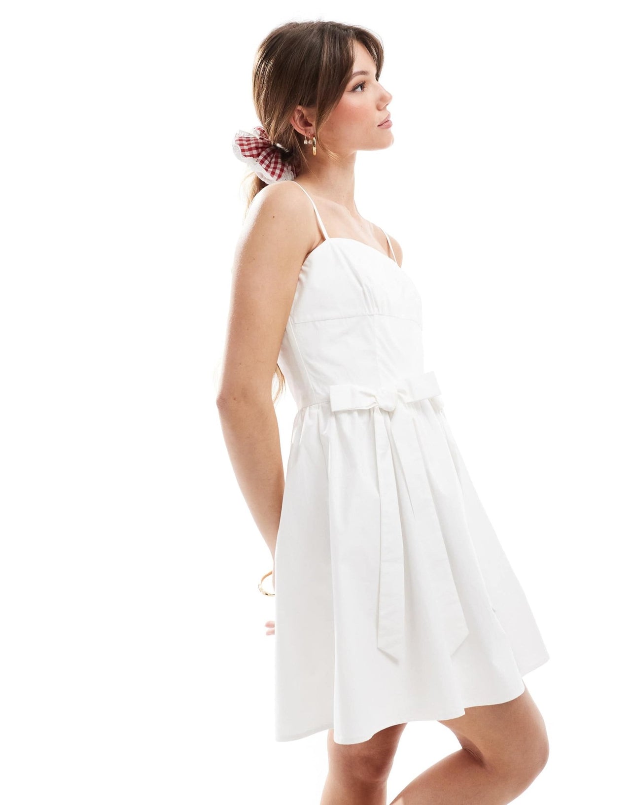 The Frolic exclusive poplin square neck oversized bow detail mini dress in white - ASOS Sample Sale