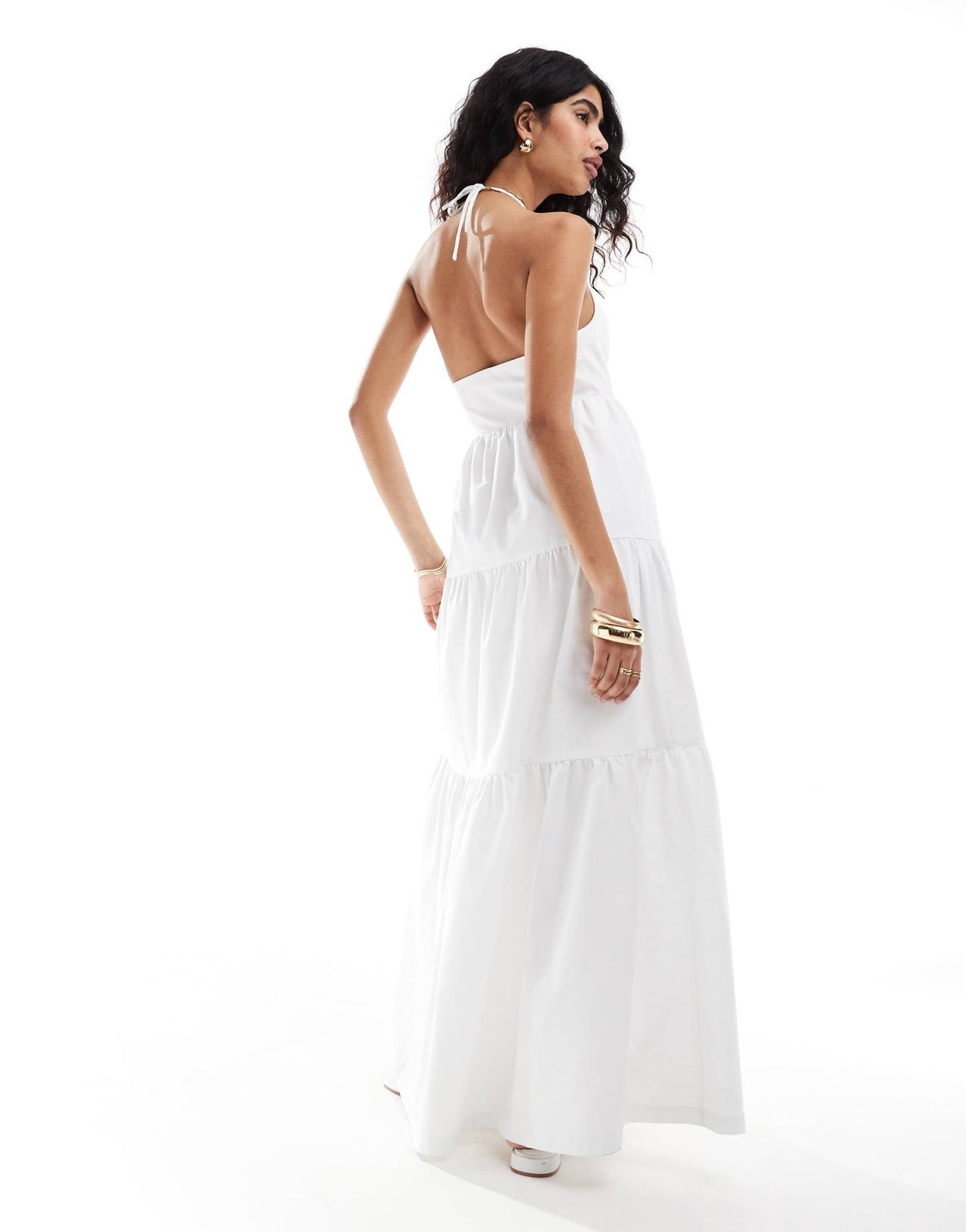 The Frolic exclusive sandy shirred back tiered maxi beach dress in off white - ASOS Sample Sale