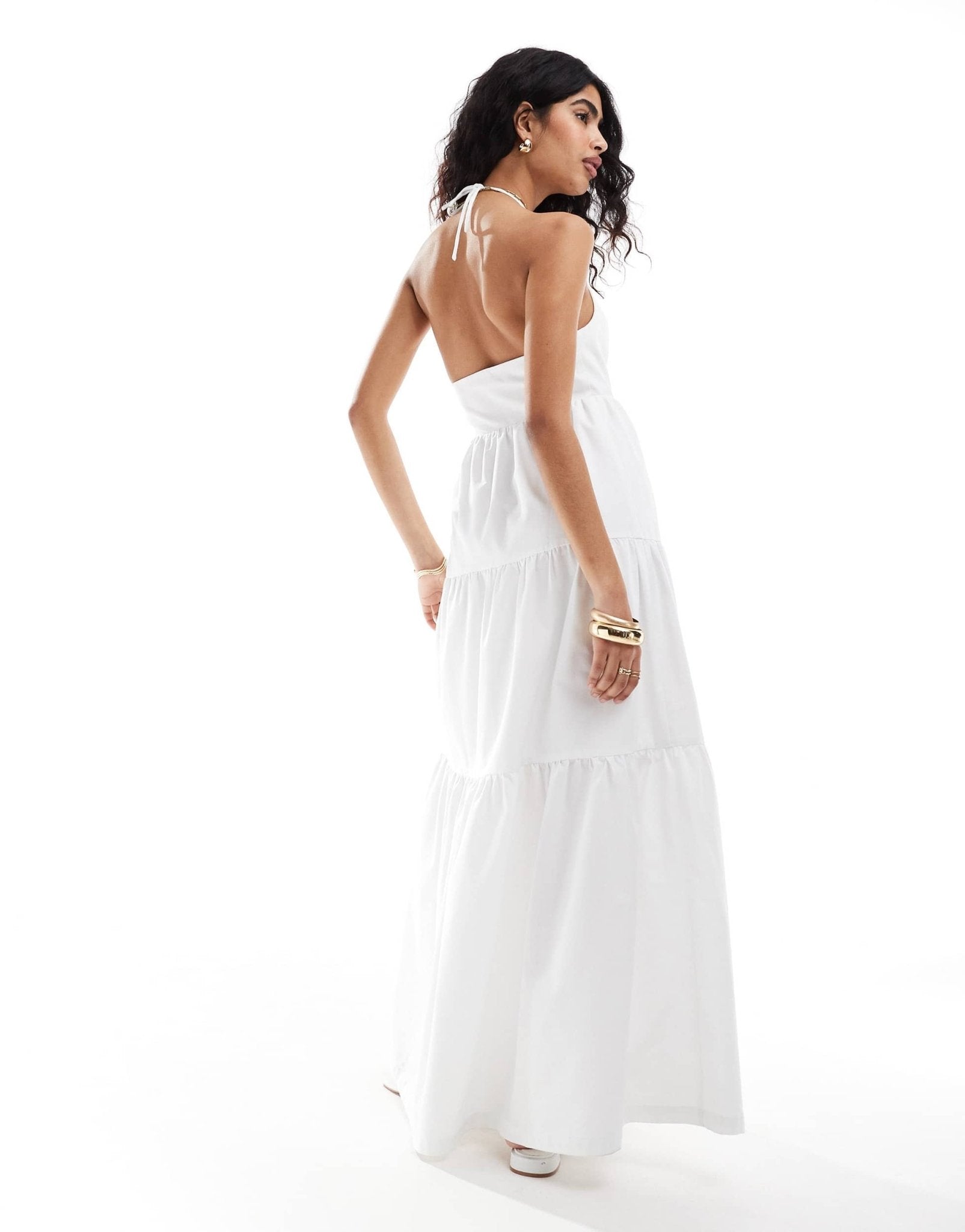 The Frolic exclusive sandy shirred back tiered maxi beach dress in off white - ASOS Sample Sale