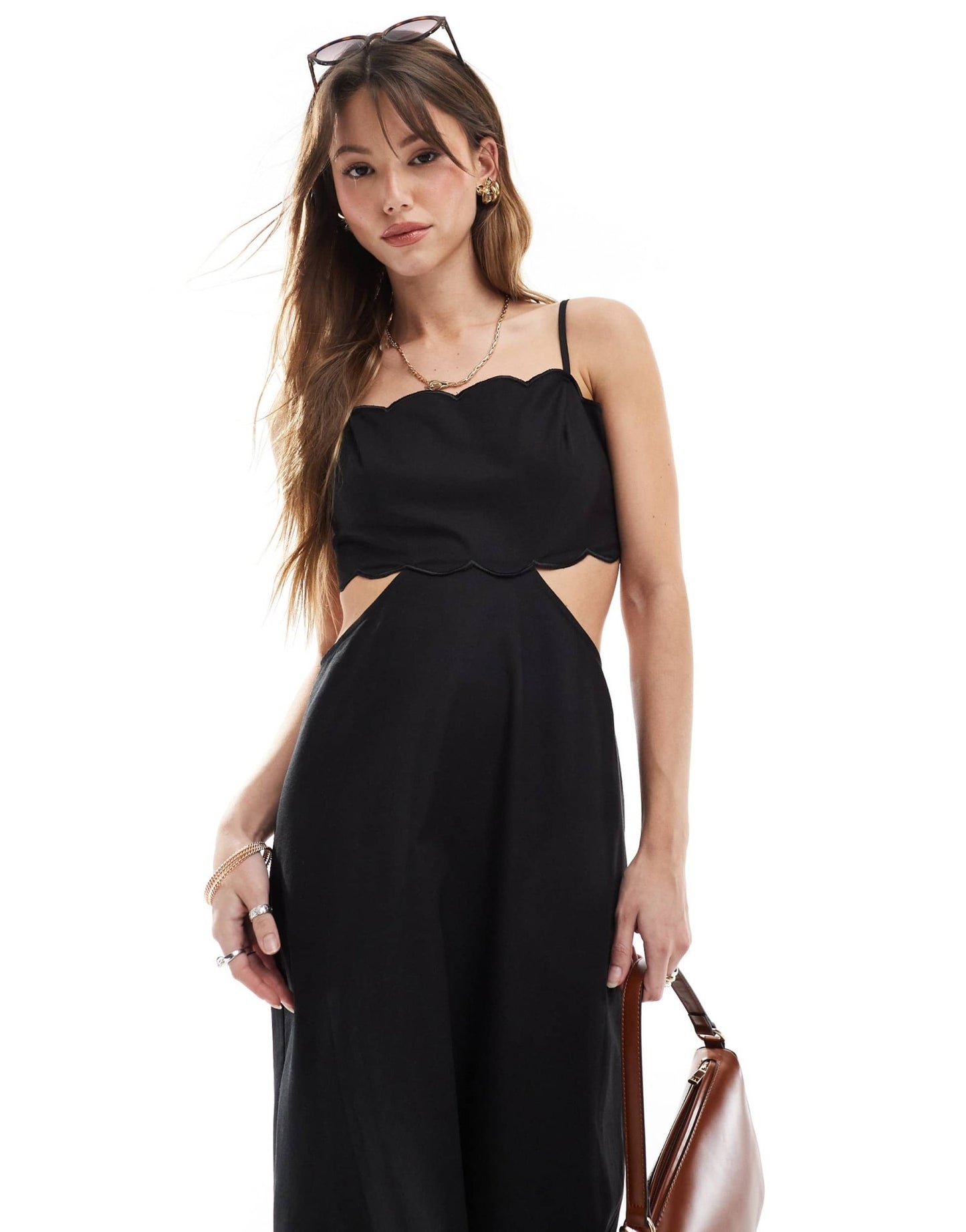 The Frolic exclusive scallop edge lace up open back maxi dress in black - ASOS Sample Sale