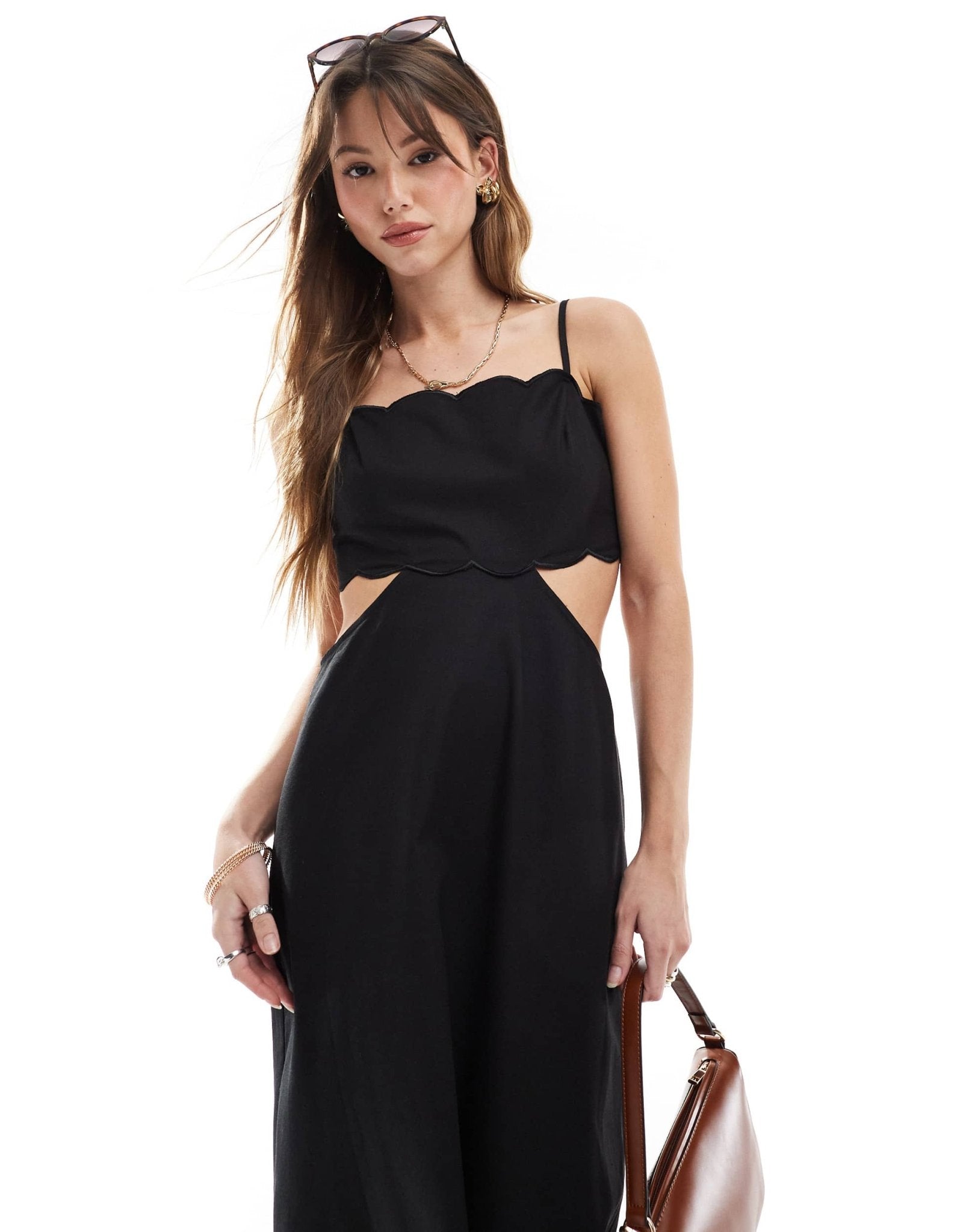 The Frolic exclusive scallop edge lace up open back maxi dress in black - ASOS Sample Sale