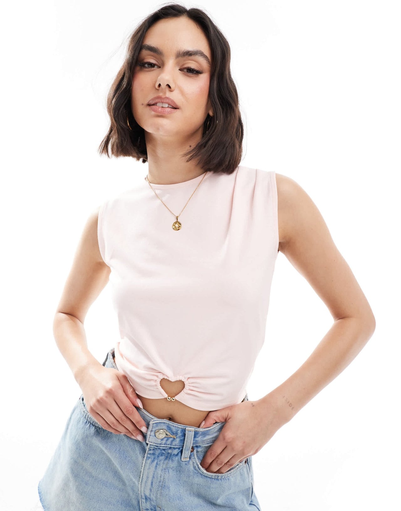The Frolic exclusive sleeveless boatneck top with heart hardware detail in baby pink - ASOS Sample Sale