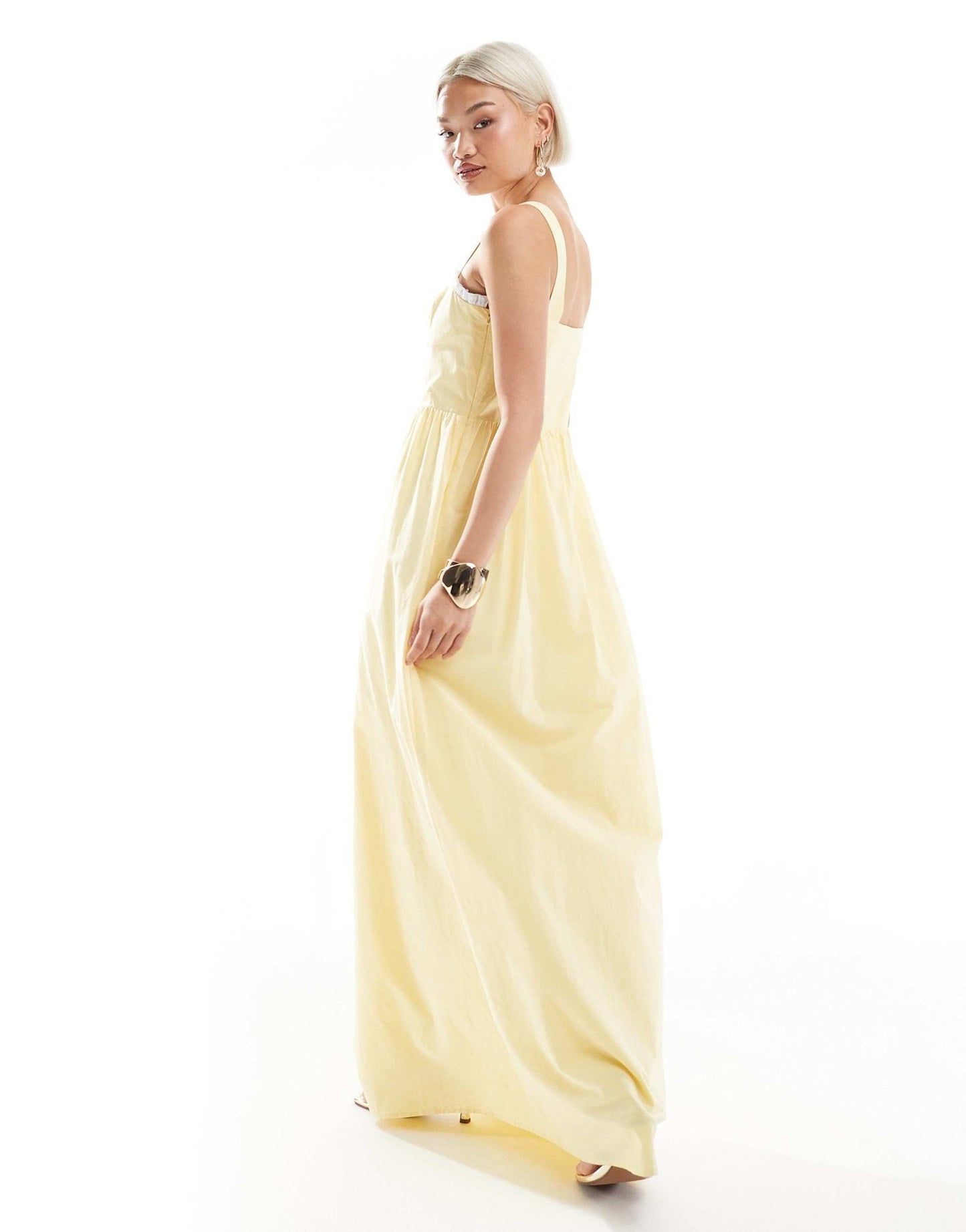 The Frolic exclusive sweetheart contrast ruffle trim bow detail maxi dress in yellow - ASOS Sample Sale