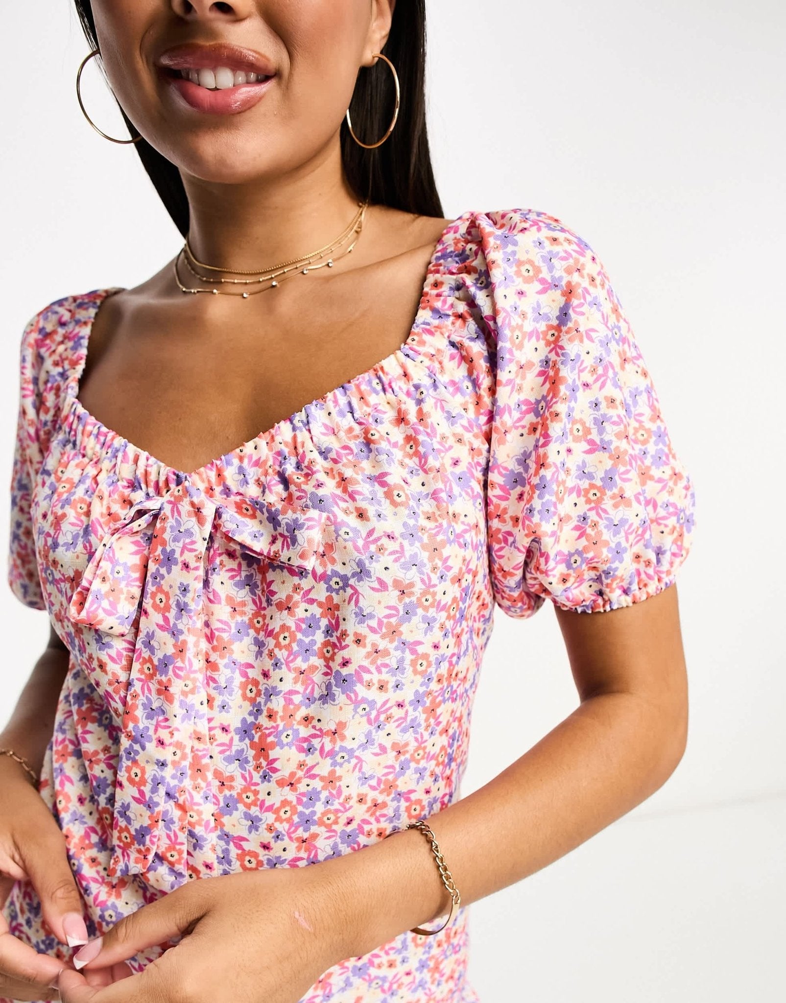 The Frolic spectrolite floral ditsy puff sleeve summer playsuit in pink - ASOS Sample Sale