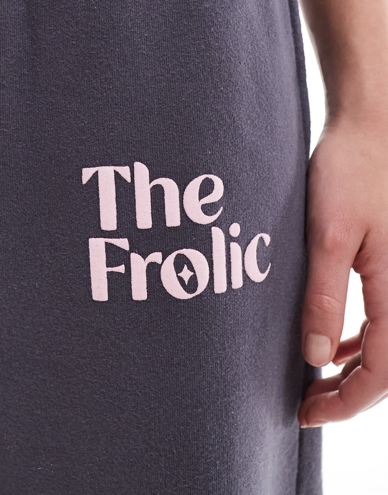 The Frolic x Bella Stovey exclusive logo wide leg joggers co - ord in charcoal - ASOS Sample Sale