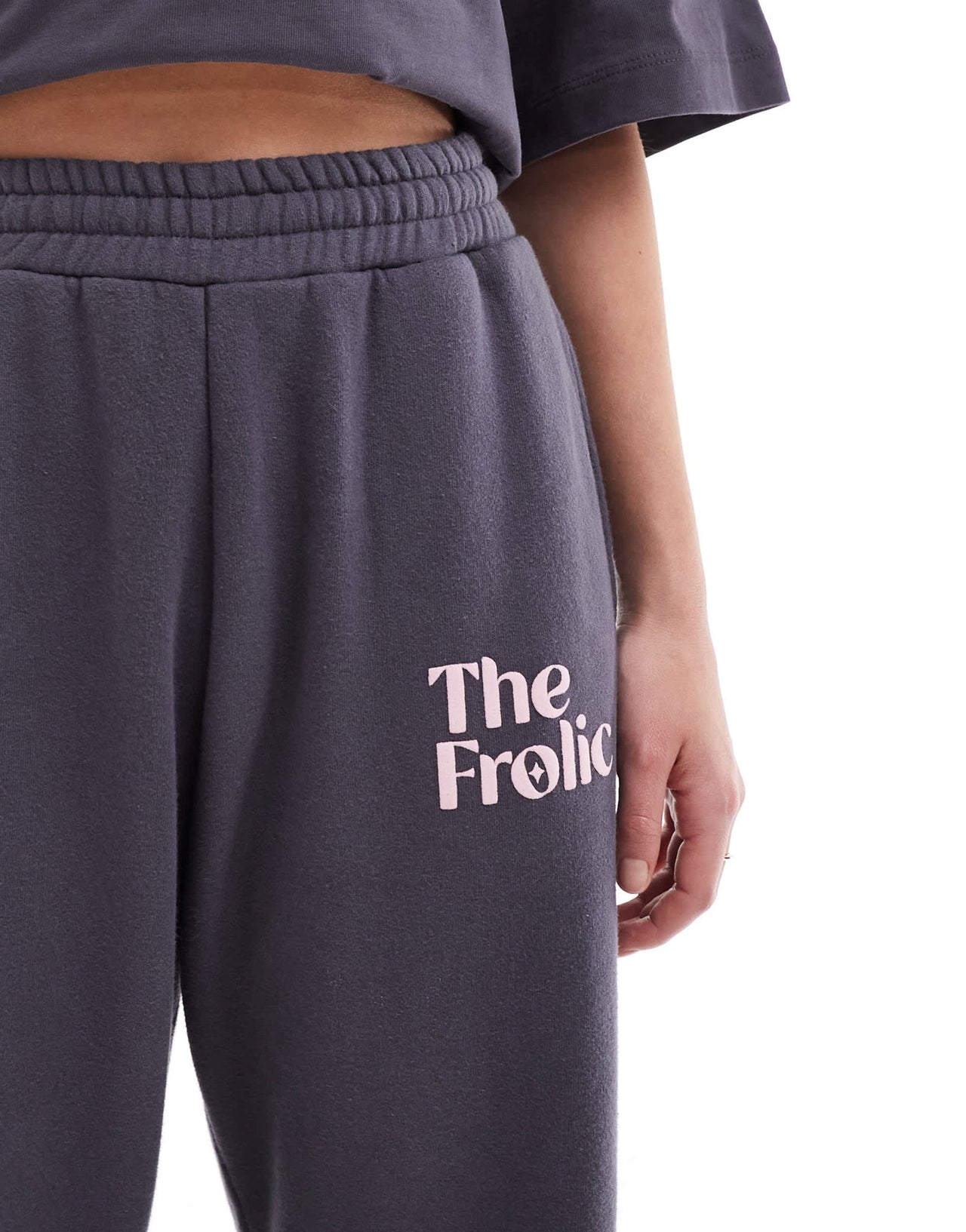 The Frolic x Bella Stovey exclusive logo wide leg joggers co - ord in charcoal - ASOS Sample Sale
